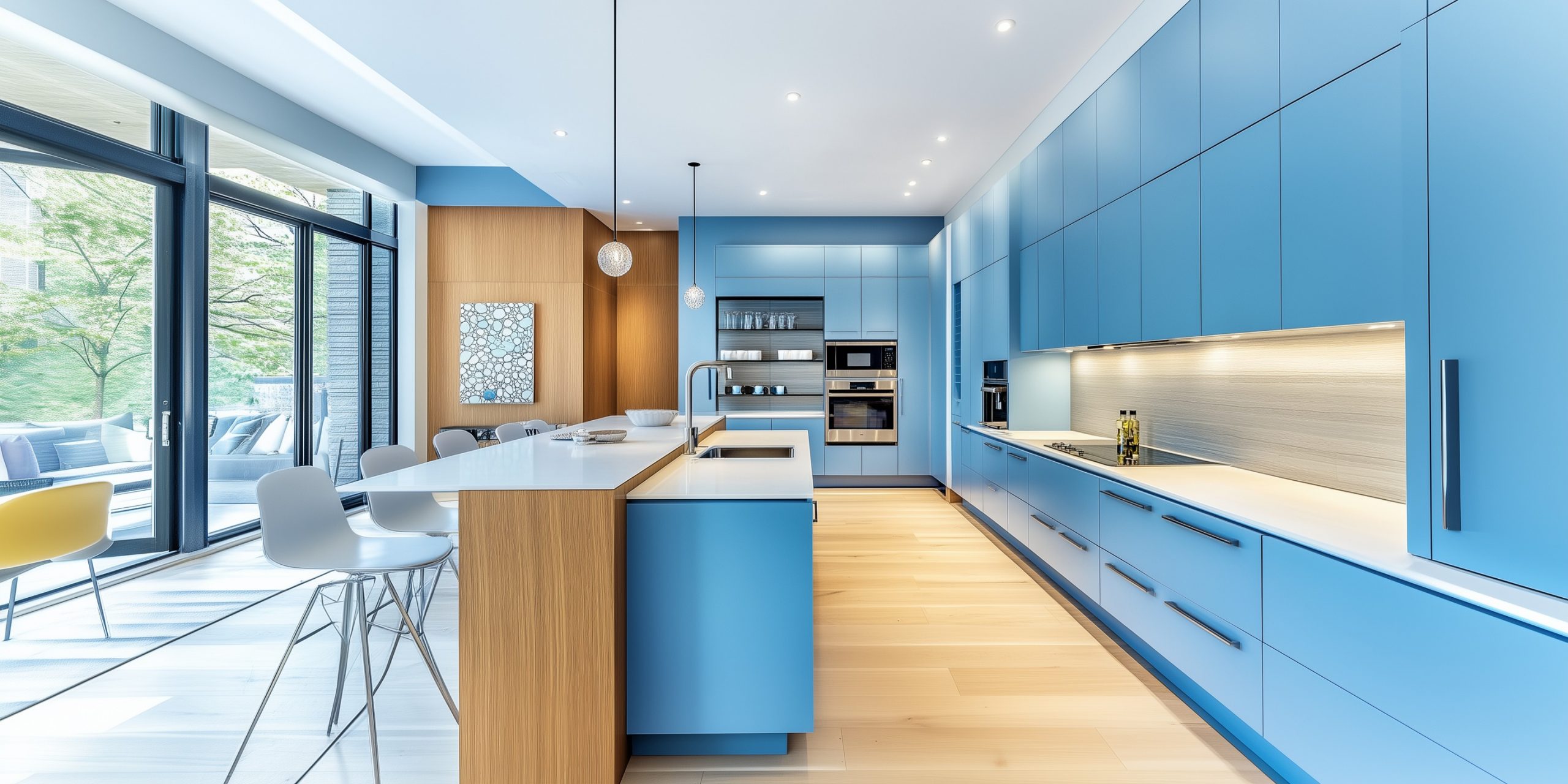 cuisine relookée bleue avec façades Cuisina9