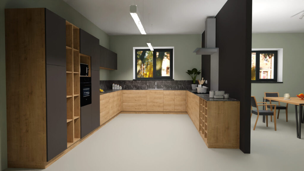 cuisine relookée bois et noir avec façades Cuisina9