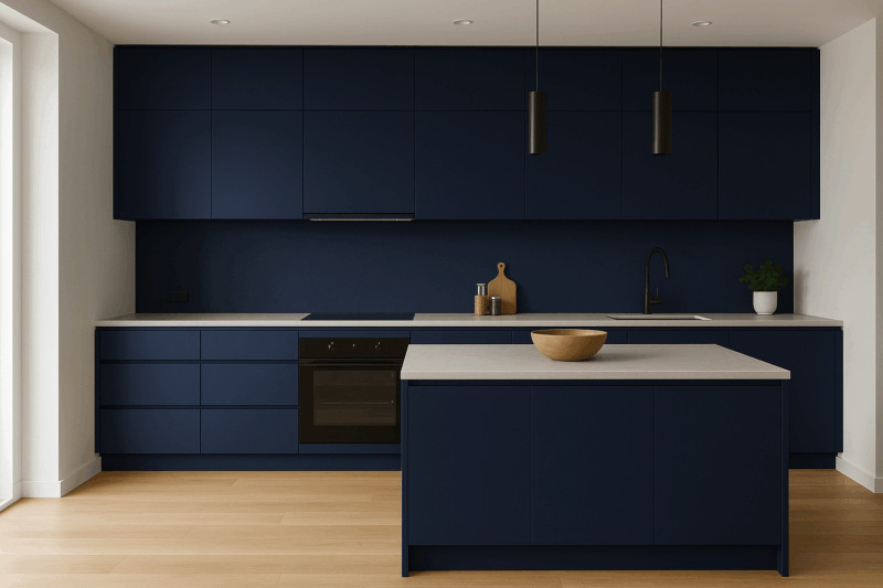 cuisine relookée bleue marine avec façades Cuisina9