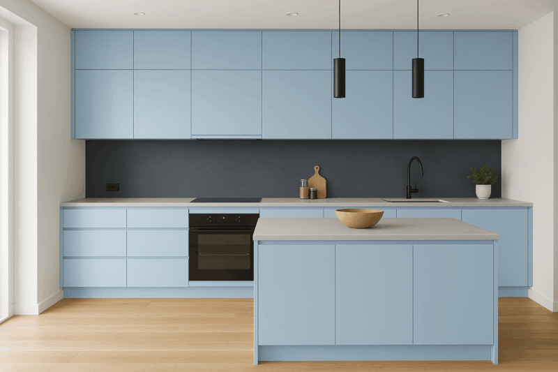 cuisine relookée bleue avec façades Cuisina9