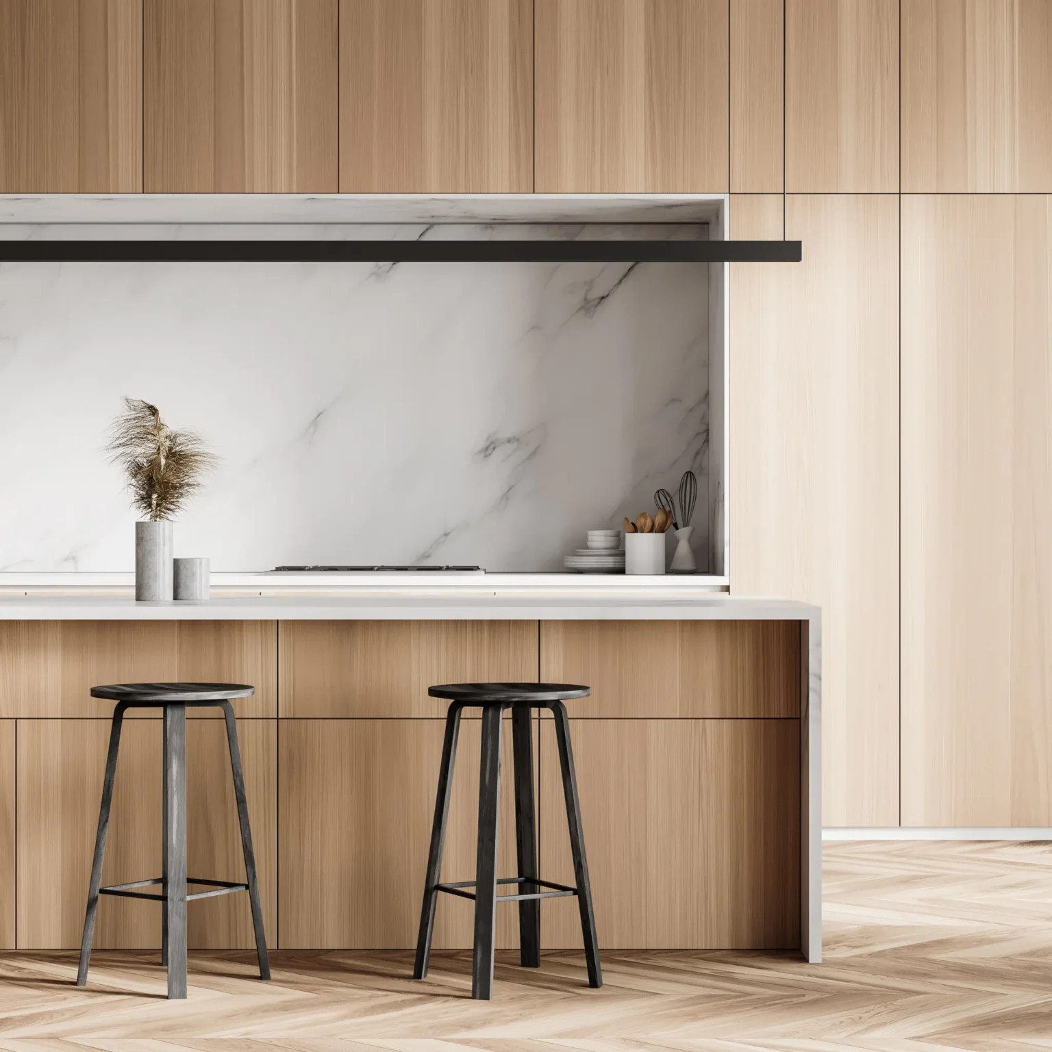 cuisine relookée bois et marbre avec façades Cuisina9