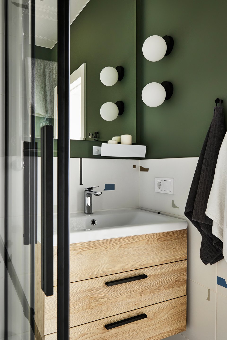 salle de bain terrazzo meuble bois et mur vert salle de bain terrazzo meuble bois et mur vert