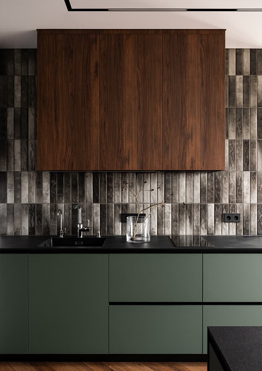 cuisine verte et bois décoration contemporaine petit appartement 45m2 cuisine verte et bois décoration contemporaine petit appartement 45m2
