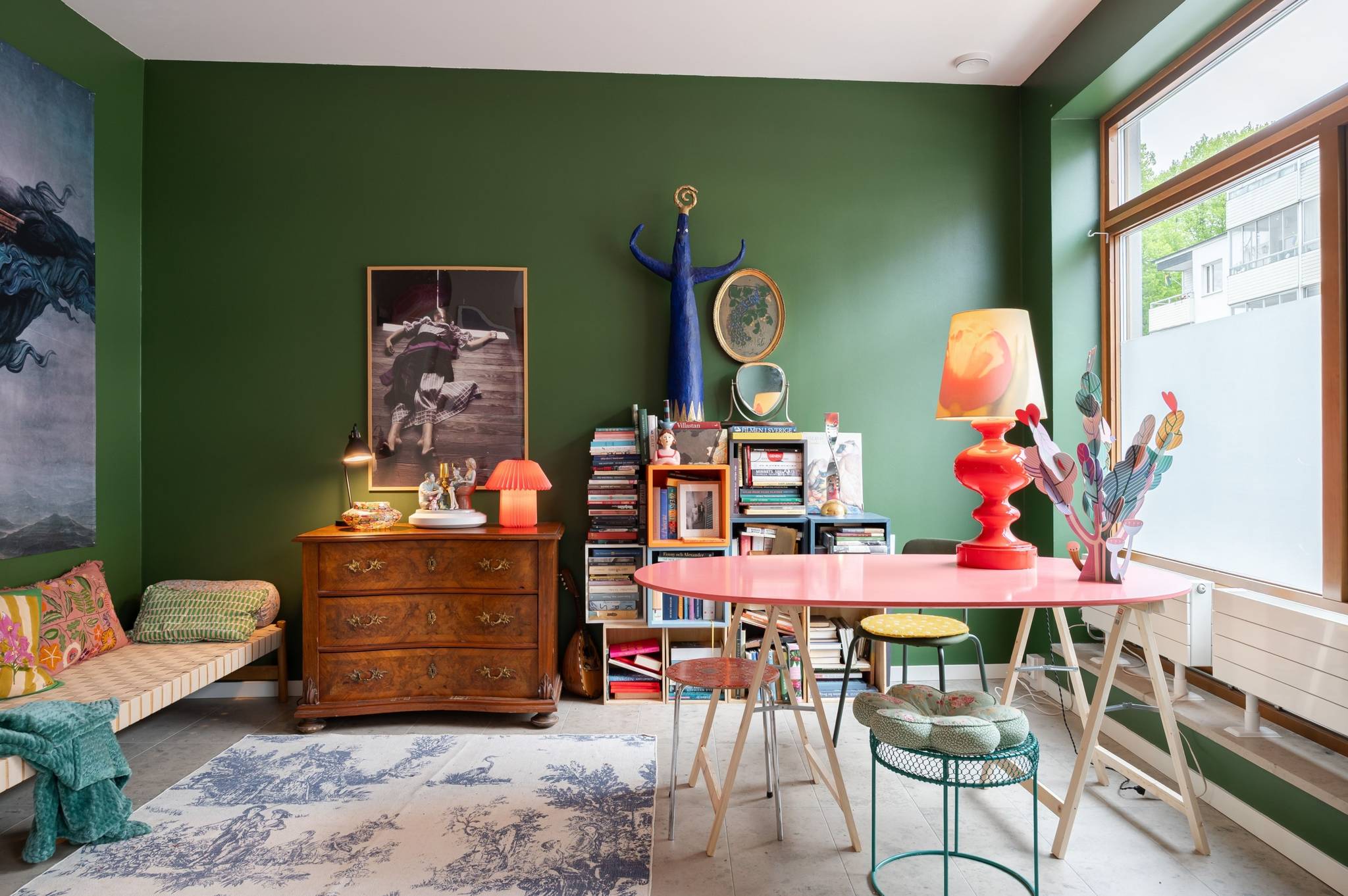 dining room green walls maximalist decor