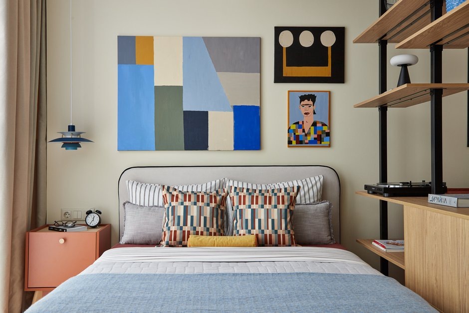 chambre séparée du salon par étagère décoration contemporaine studio 36m2