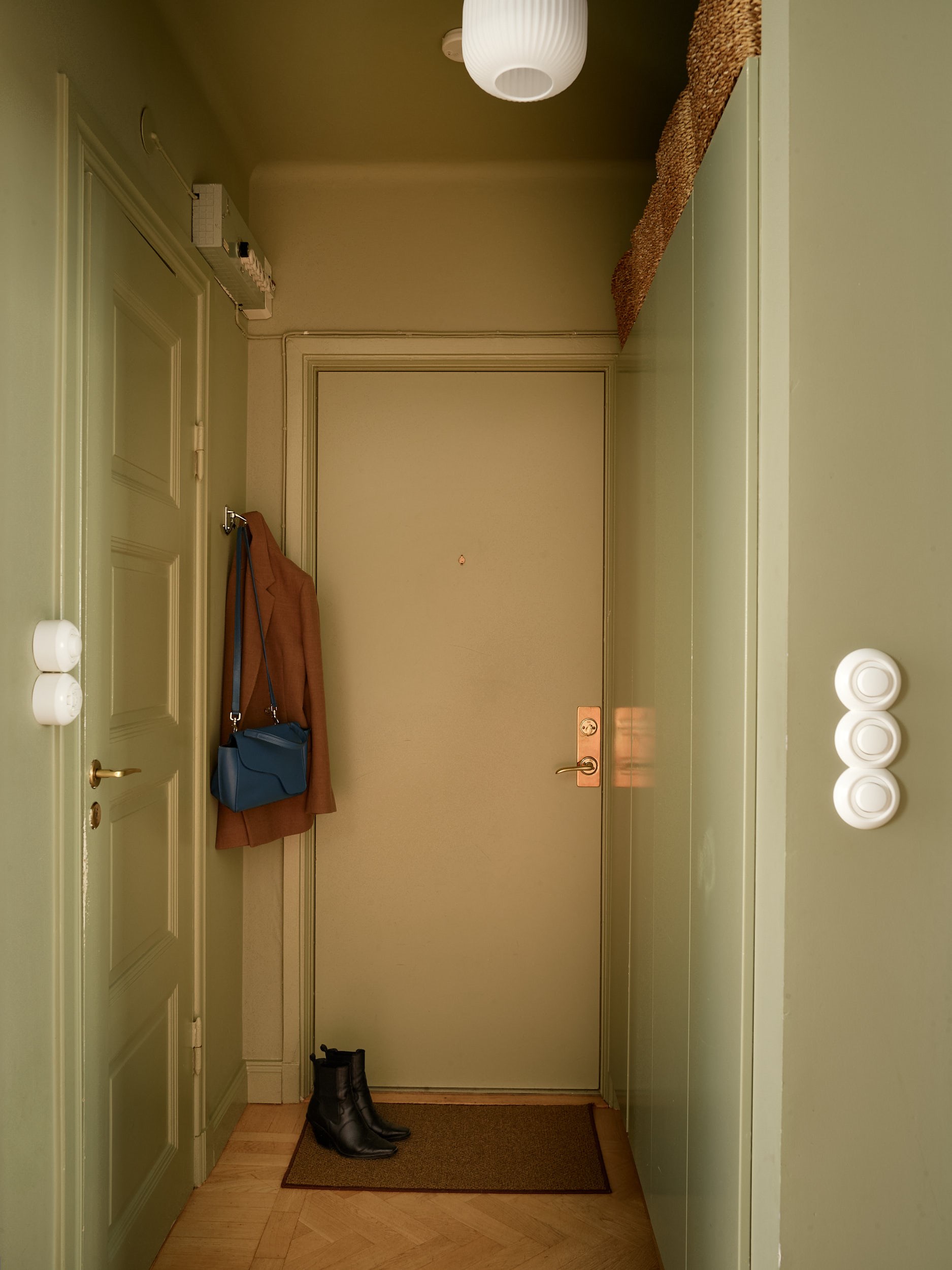 entrée verte appartement trois-pièces 66m2 décoration scandinave