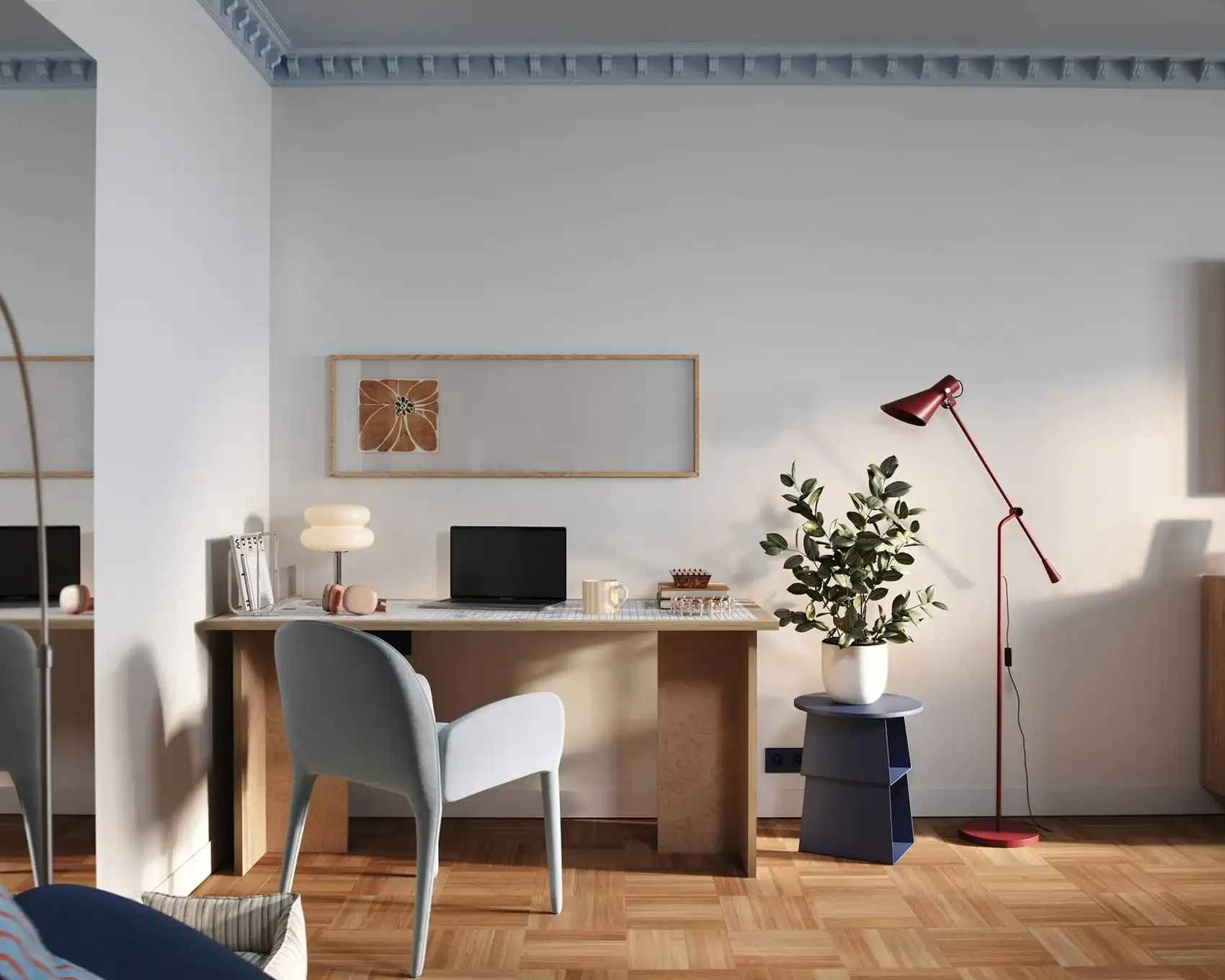 bureau dans salon et chambre avec moulures studio optimisé de 38m2 bureau dans salon et chambre avec moulures studio optimisé de 38m2
