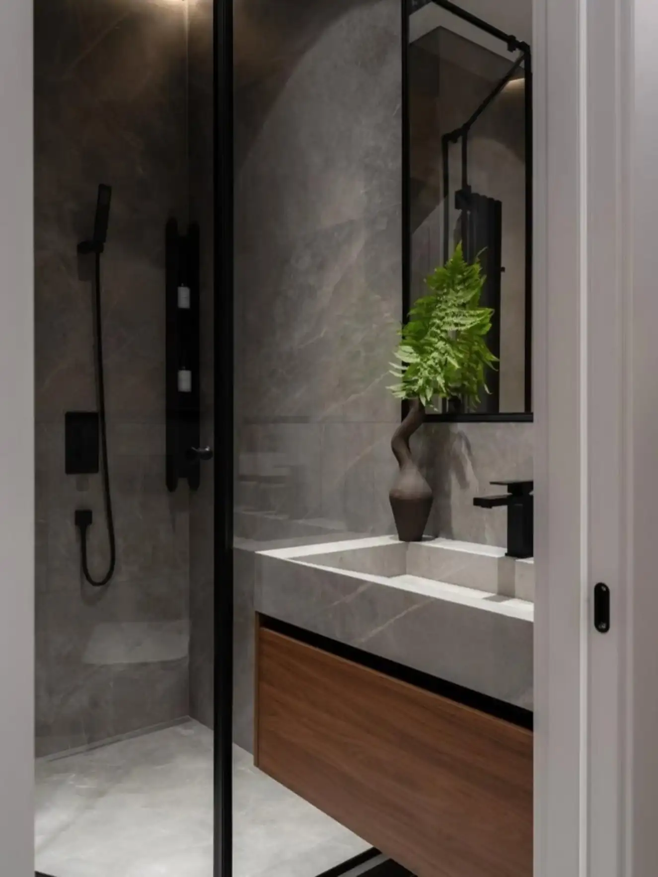 salle de bain avec douche italienne décoration design grise studio 30m2 salle de bain avec douche italienne décoration design grise studio 30m2