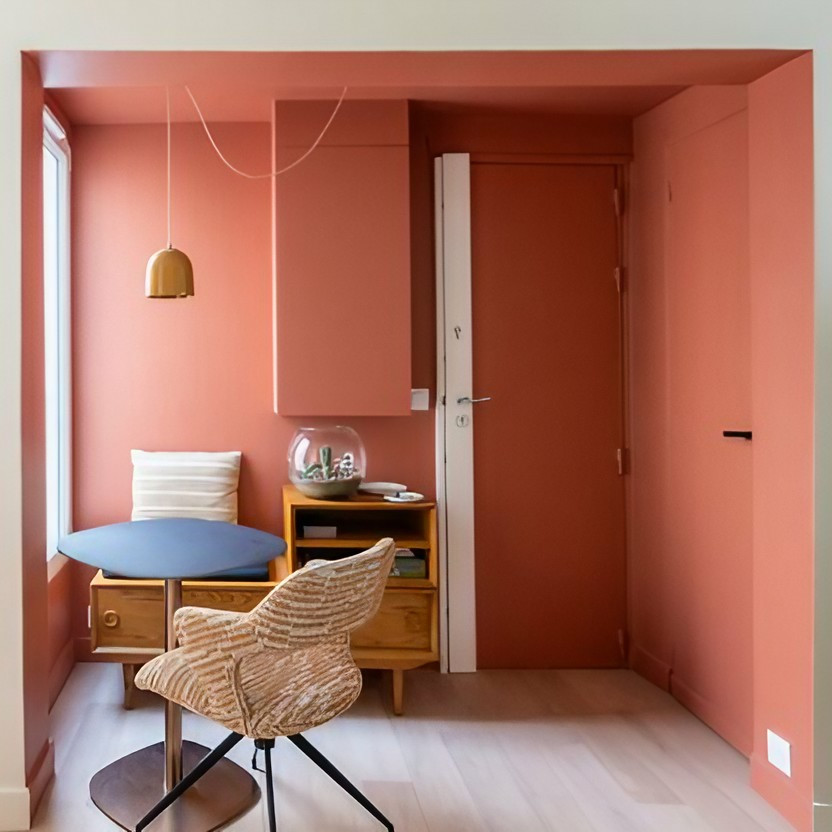salle à manger rose studio 20m2 dans Paris Photo : © Marie de Smilzz salle à manger rose studio 20m2 dans Paris Photo : © Marie de Smilzz