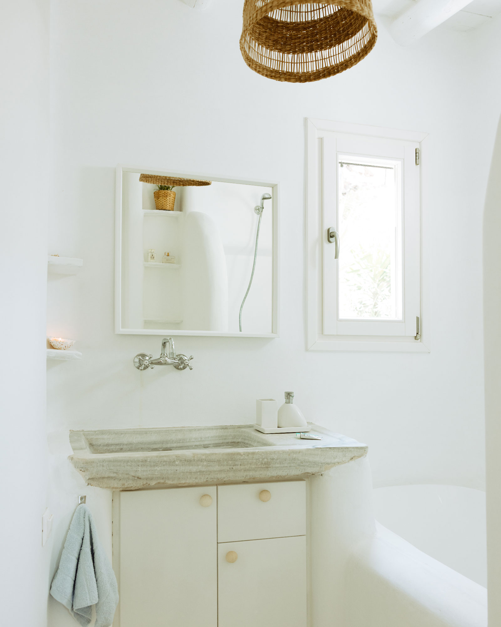 bathroom minimalist house with pool Villa Rizza island of Andros Greece 