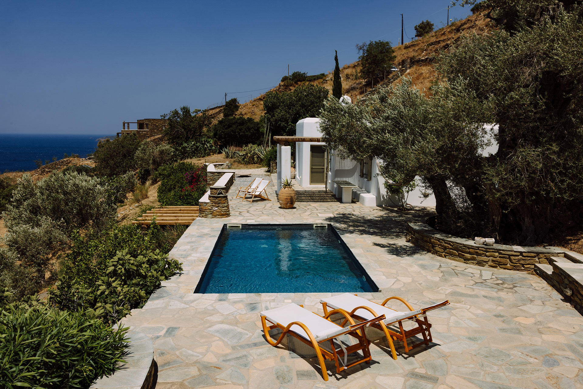 terrace minimalist house with pool Villa Rizza island of Andros Greece