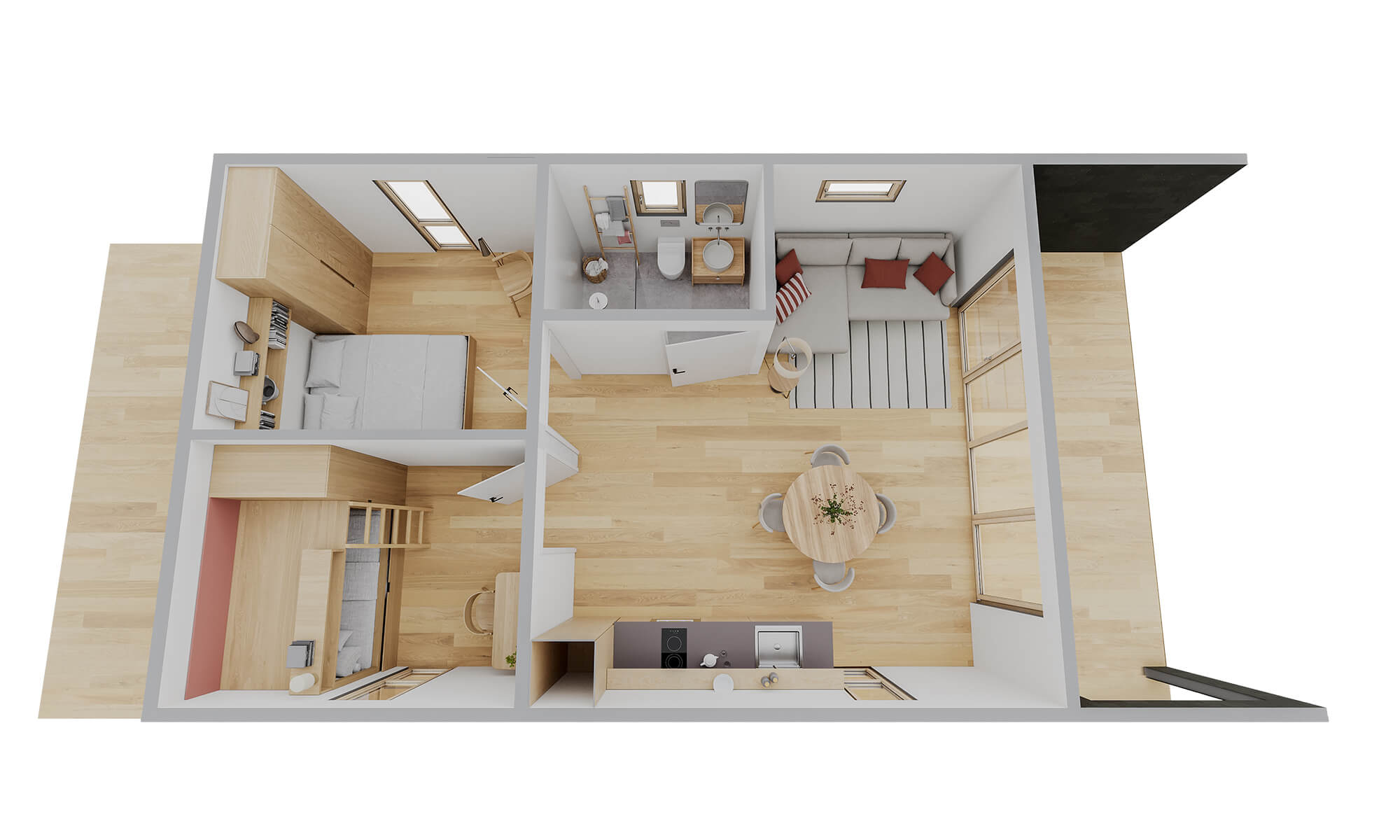plan 3D petite maison 44m2 préfabriquée kit RE2020 avec permis de construire ROANNE V2_A2 Chalet Pro plan 3D petite maison 44m2 préfabriquée kit RE2020 avec permis de construire ROANNE V2_A2 Chalet Pro