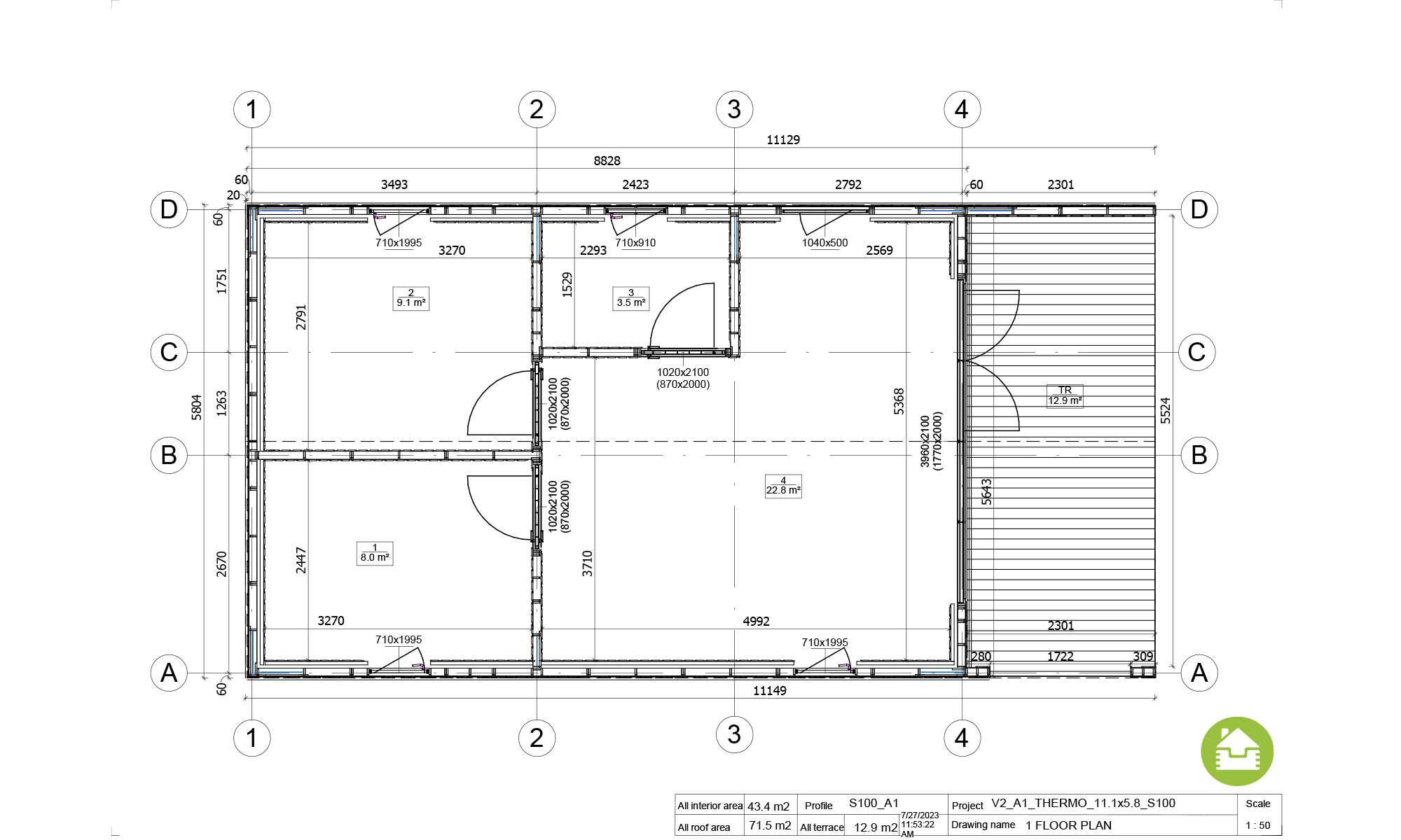 plan 2D petite maison 44m2 préfabriquée kit RE2020 avec permis de construire ROANNE V2_A2 Chalet Pro plan 2D petite maison 44m2 préfabriquée kit RE2020 avec permis de construire ROANNE V2_A2 Chalet Pro