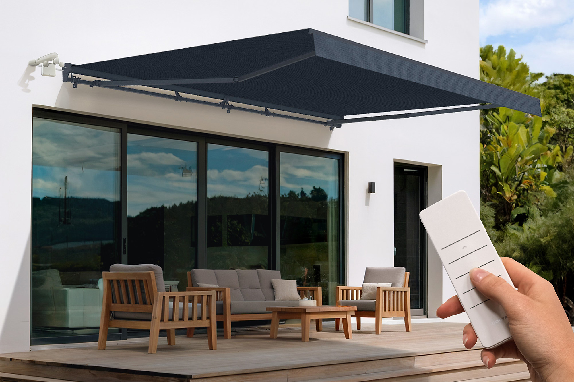store banne motorisé sur terrasse article maison fraiche en été sans climatisation