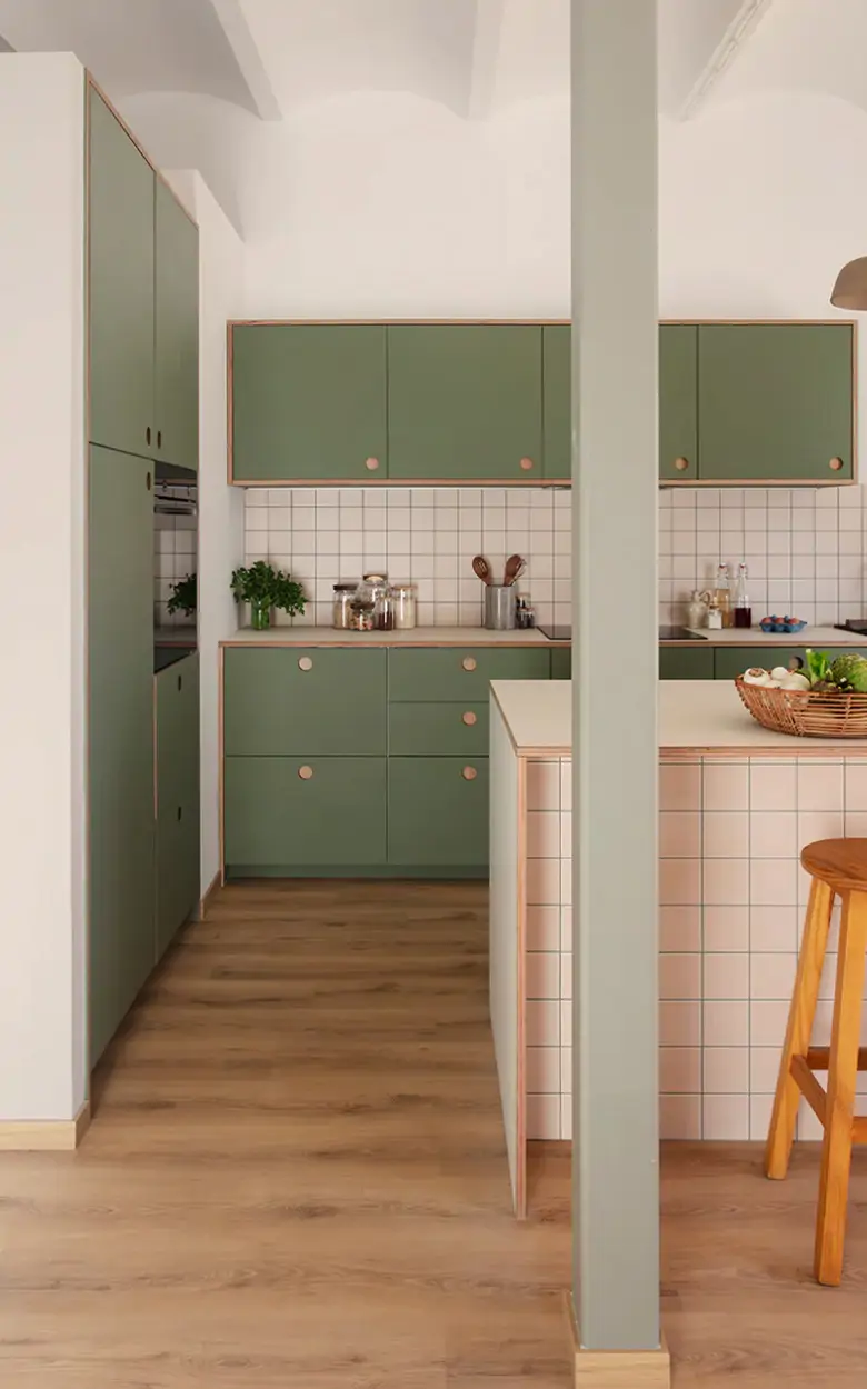 cuisine verte maison Catalogne décoration contemporaine