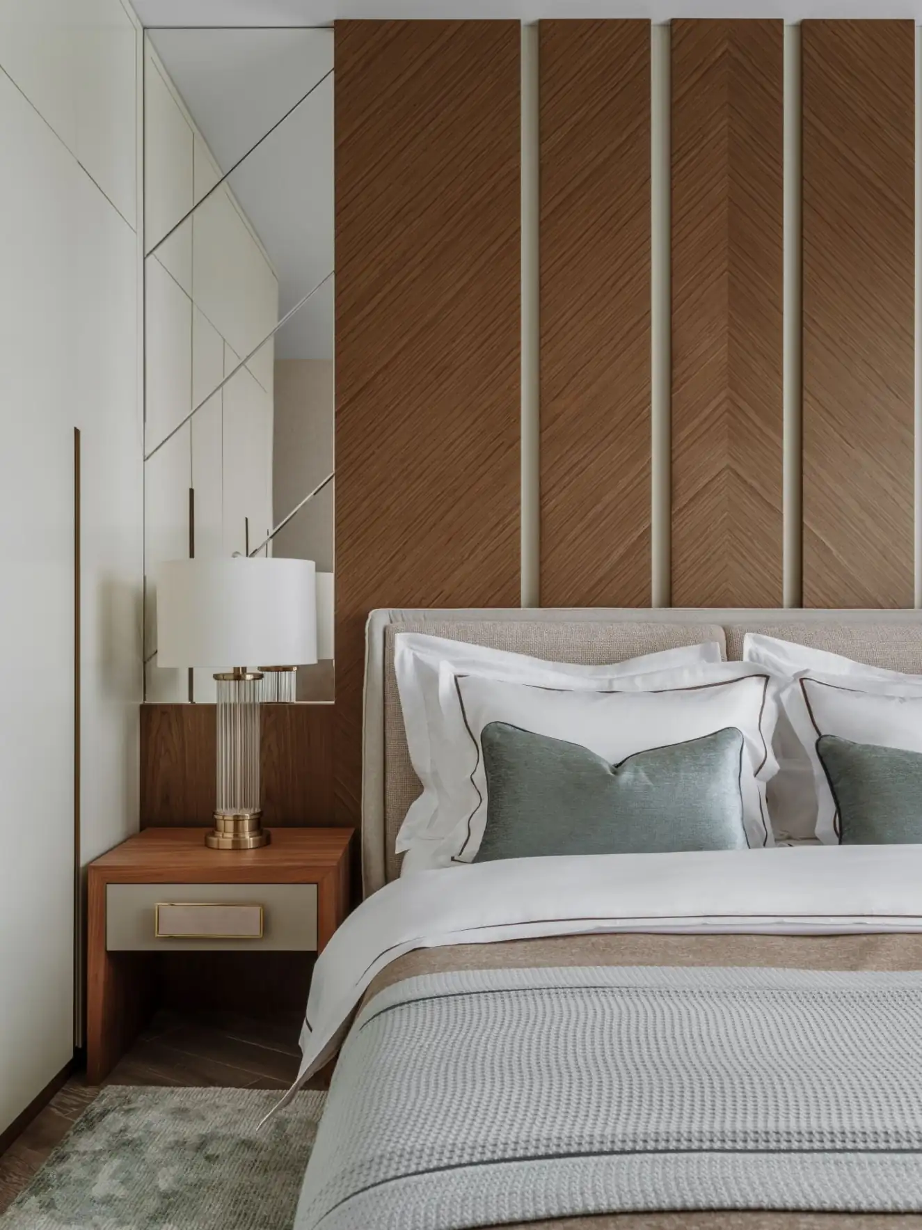 classic chic bedroom with wood headboard classic chic bedroom with wood headboard