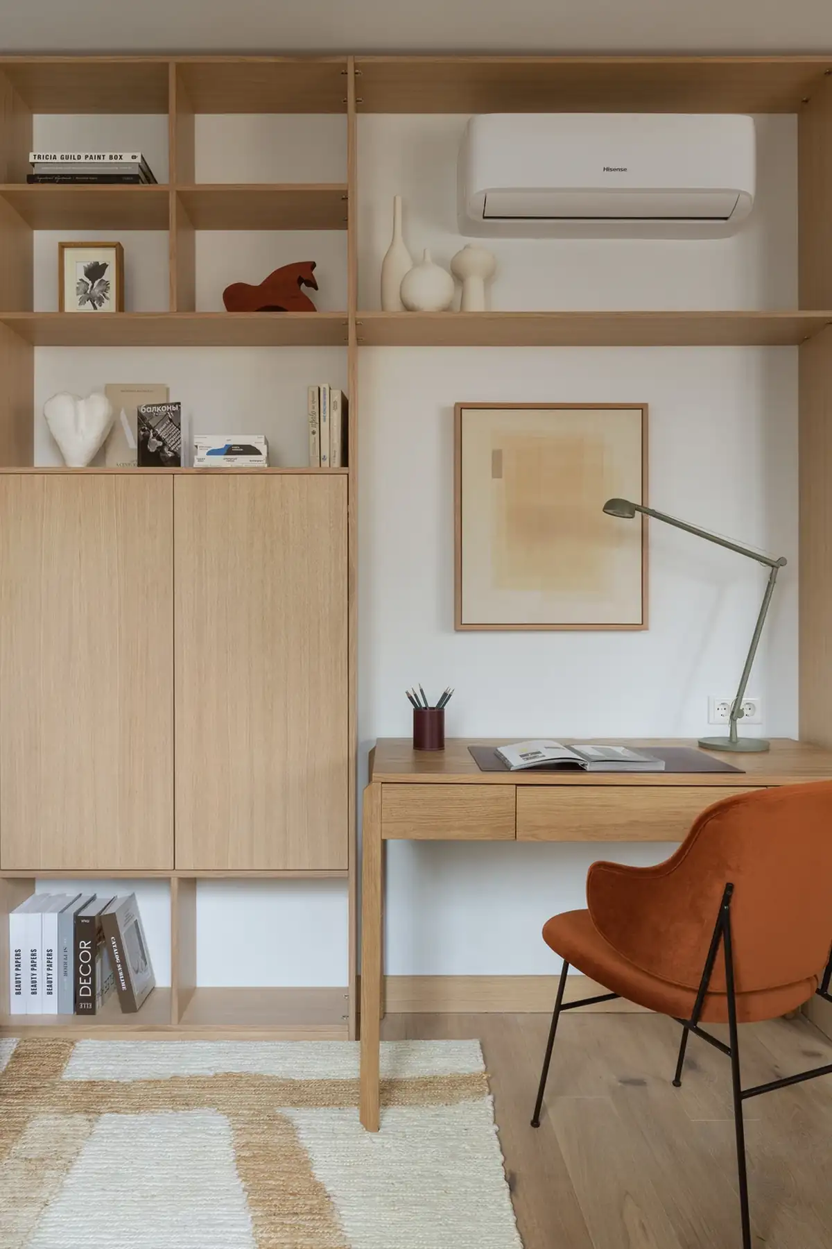 home office in living room contemporary and natural decor one-bedroom apartement 32sqm home office in living room contemporary and natural decor one-bedroom apartement 32sqm