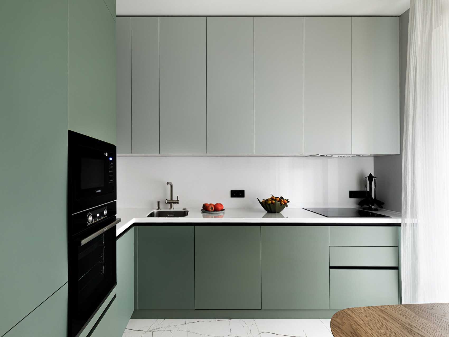 cuisine verte décoration contemporaine appartement 57m2