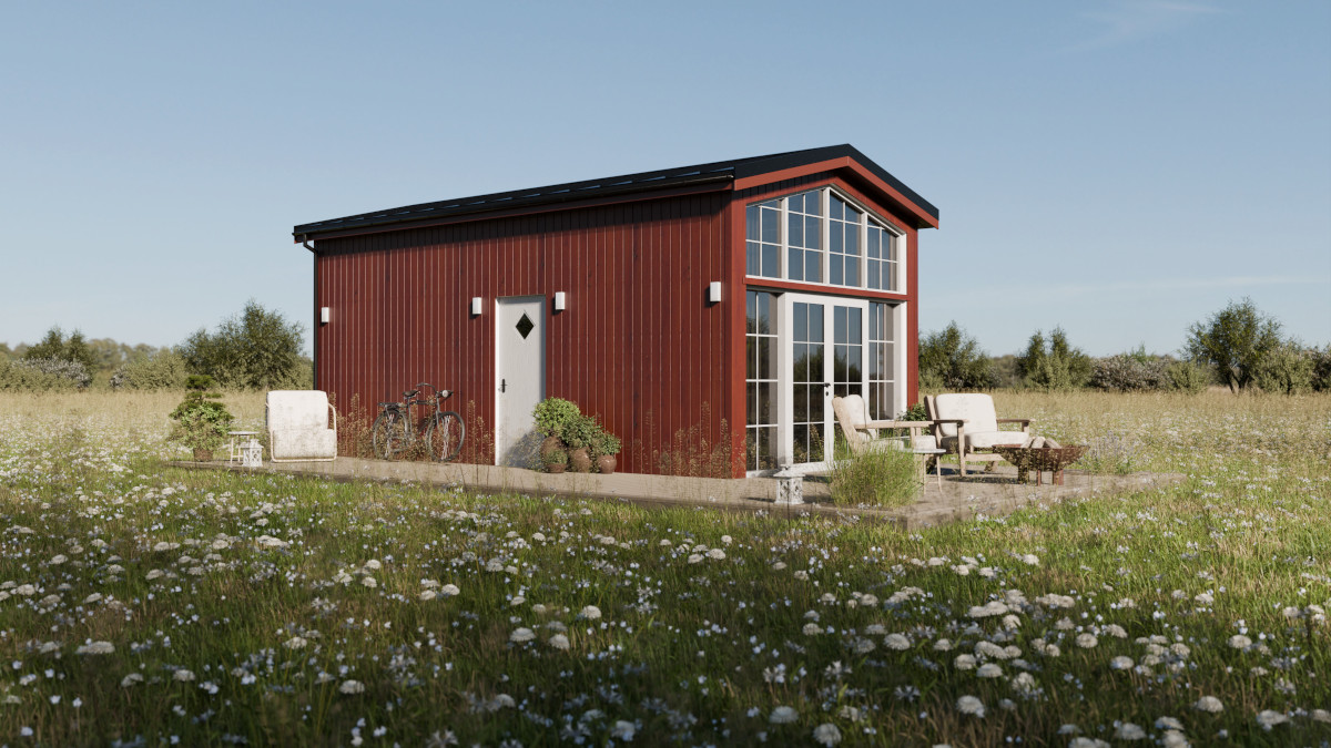 mini maison 39m2 Lucia par Vagabond Haven façade rouge de Falun