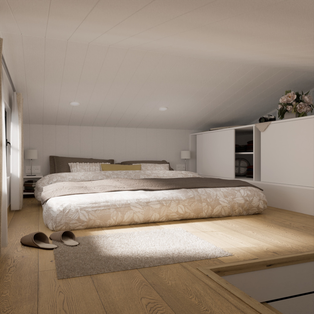 chambre sur mezzanine basse mini maison 39m2 Lucia par Vagabond Haven