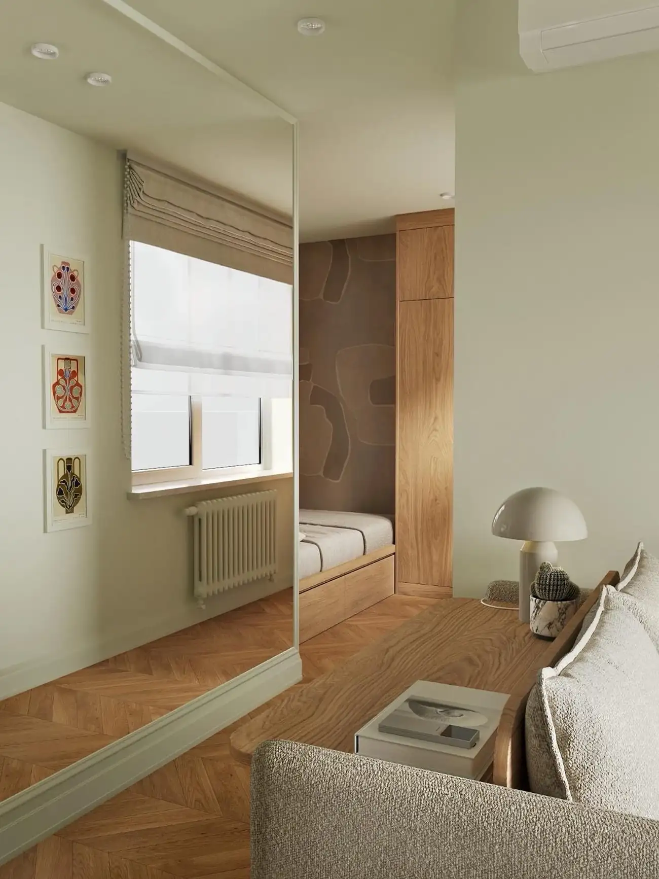 salon et chambre en alcôve décoration contemporaine studio 27m2