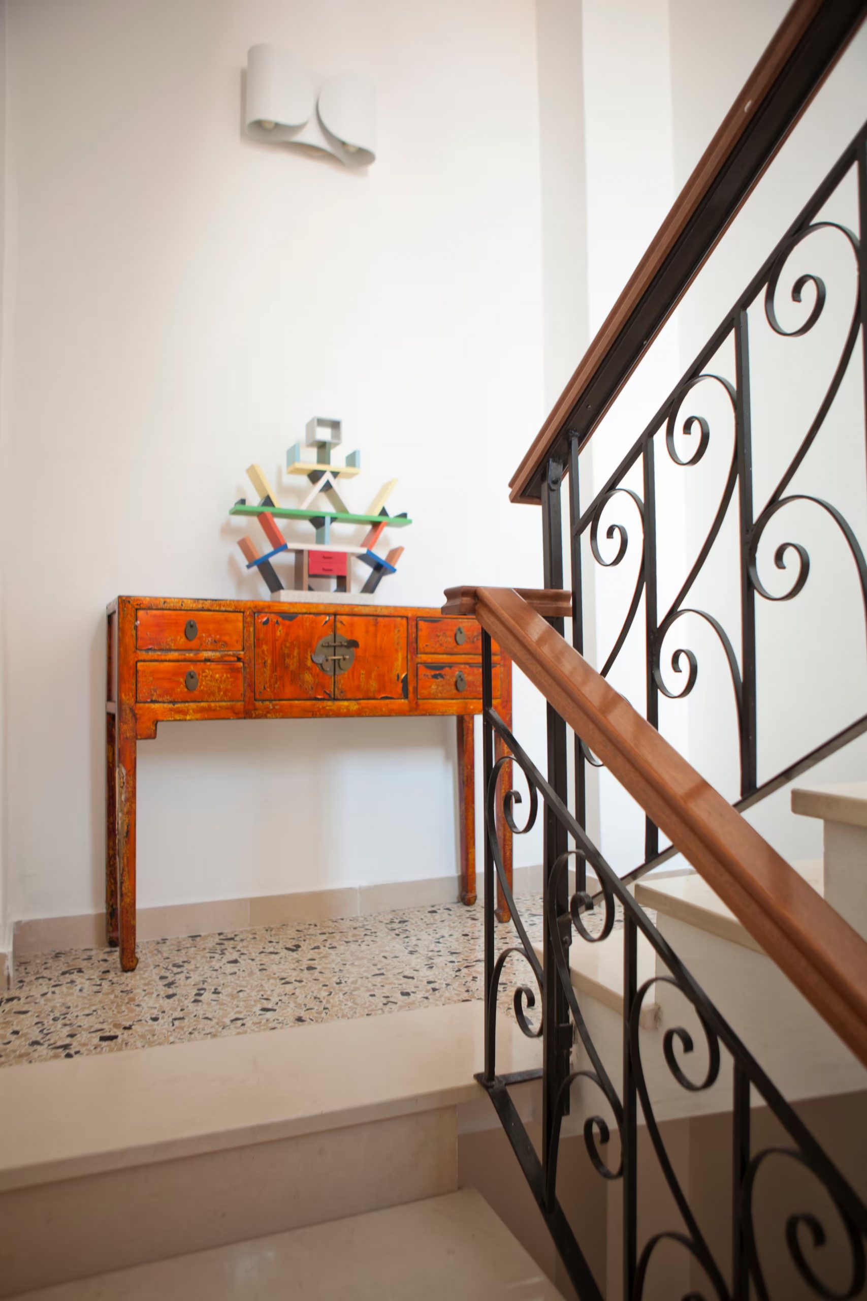 hallway and stairs vintage decor townhouse in Sardinia Casa Orosei