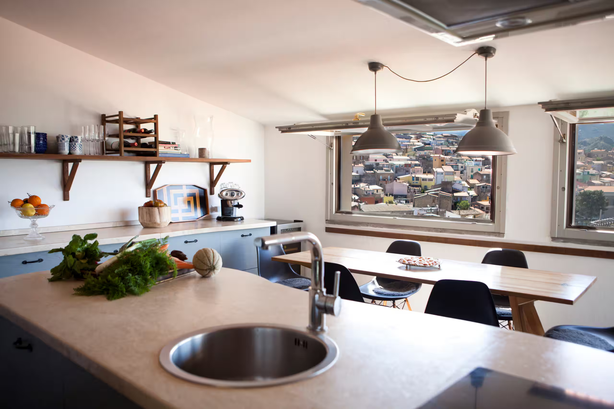 kitchen with city view townhouse in Sardinia Casa Orosei