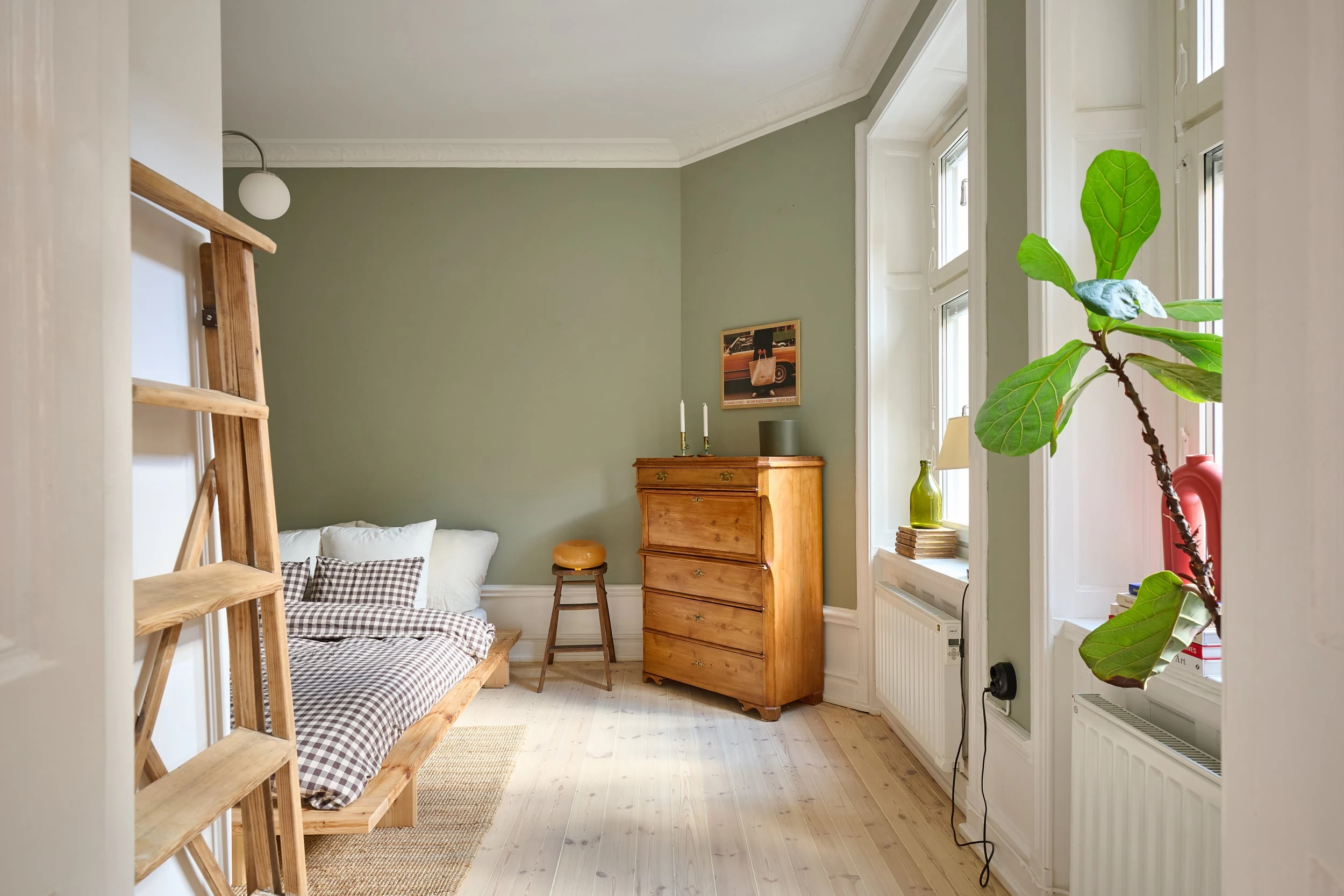 chambre verte deux-pièces 59m2 décoration scandinave