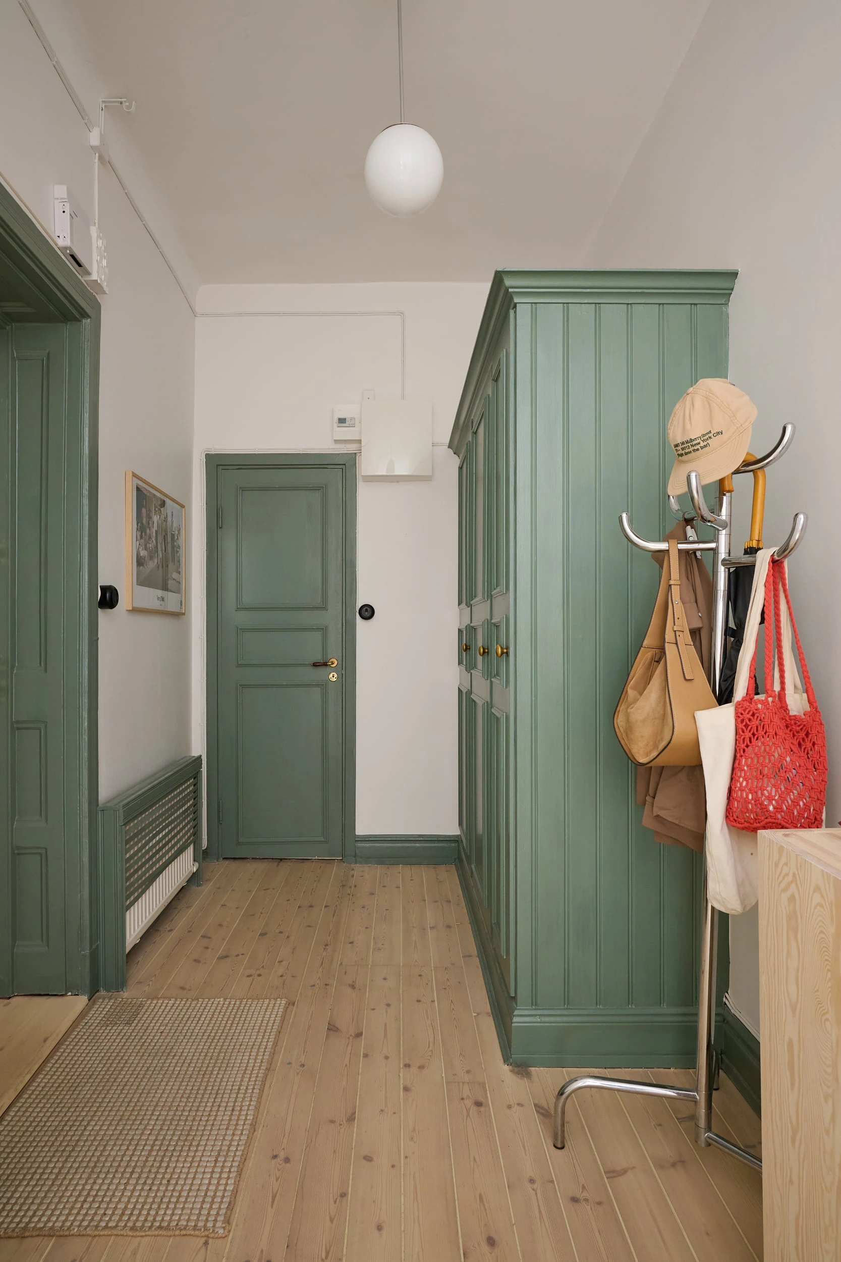 entrée avec armoire verte deux-pièces 59m2 décoration scandinave