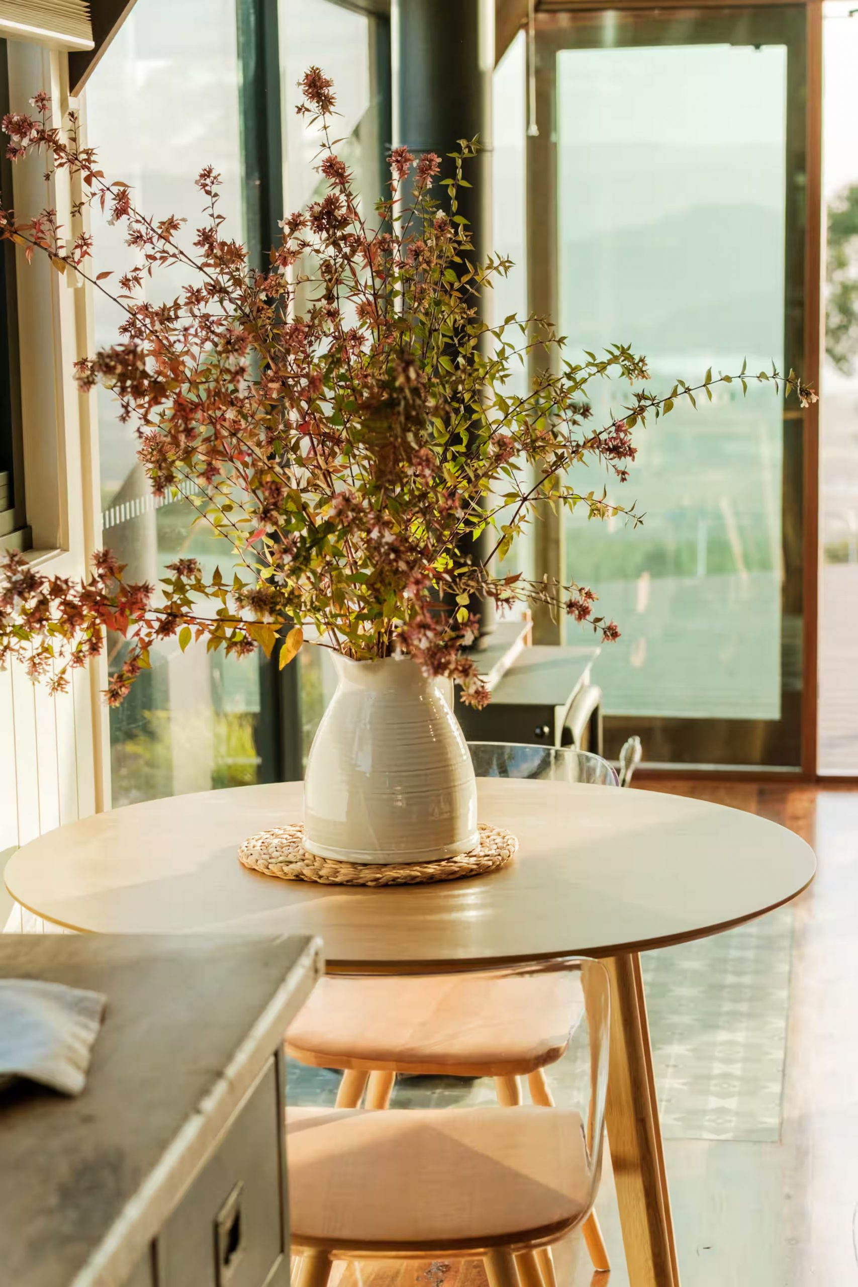 dining room off-grid wooden A-Frame house in Tasmania dining room off-grid wooden A-Frame house in Tasmania
