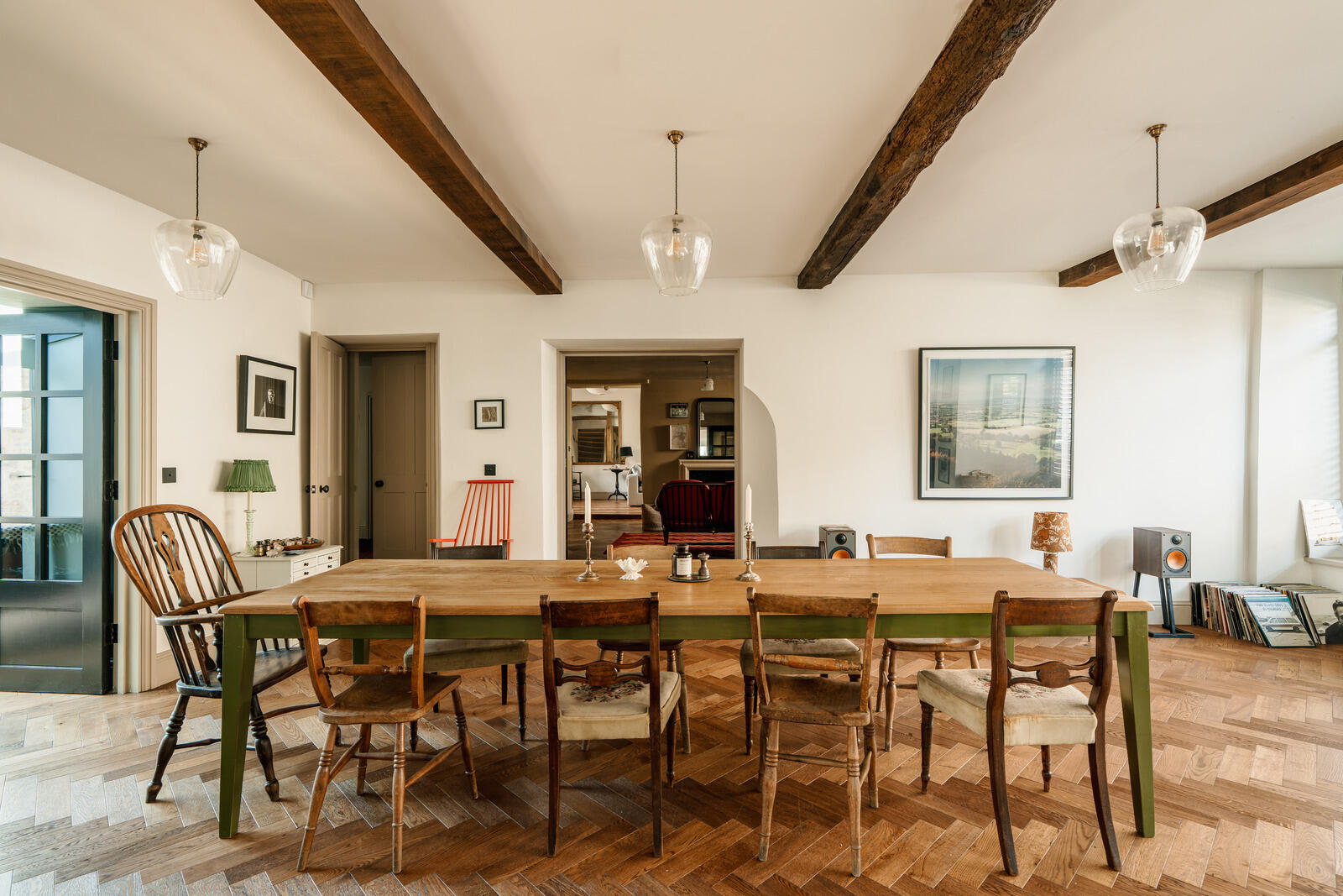dining room with beams classic chic decor Tudor-style village house