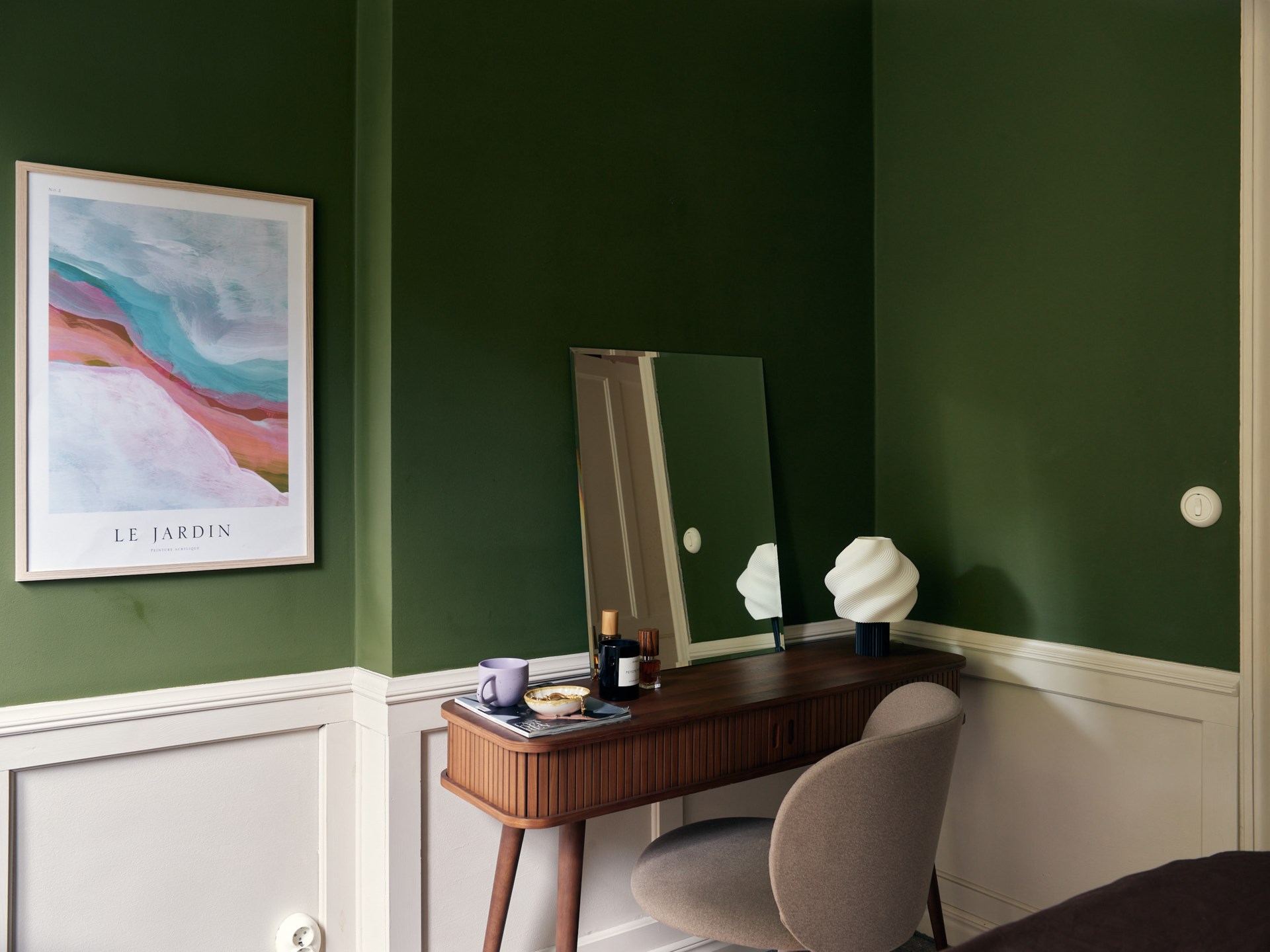 home office in bedroom green walls 58sqm apartment Scandinavian decor home office in bedroom green walls 58sqm apartment Scandinavian decor