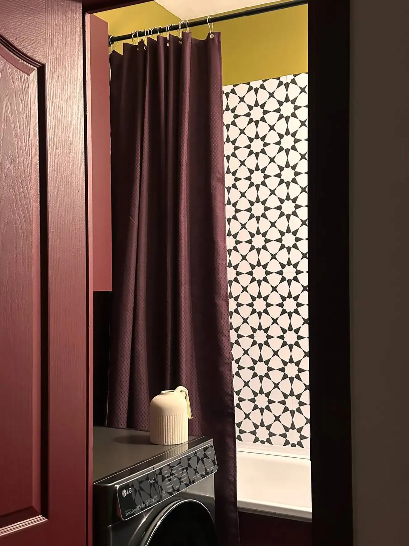 bathroom in green and burgundy 37sqm studio contemporary decor
