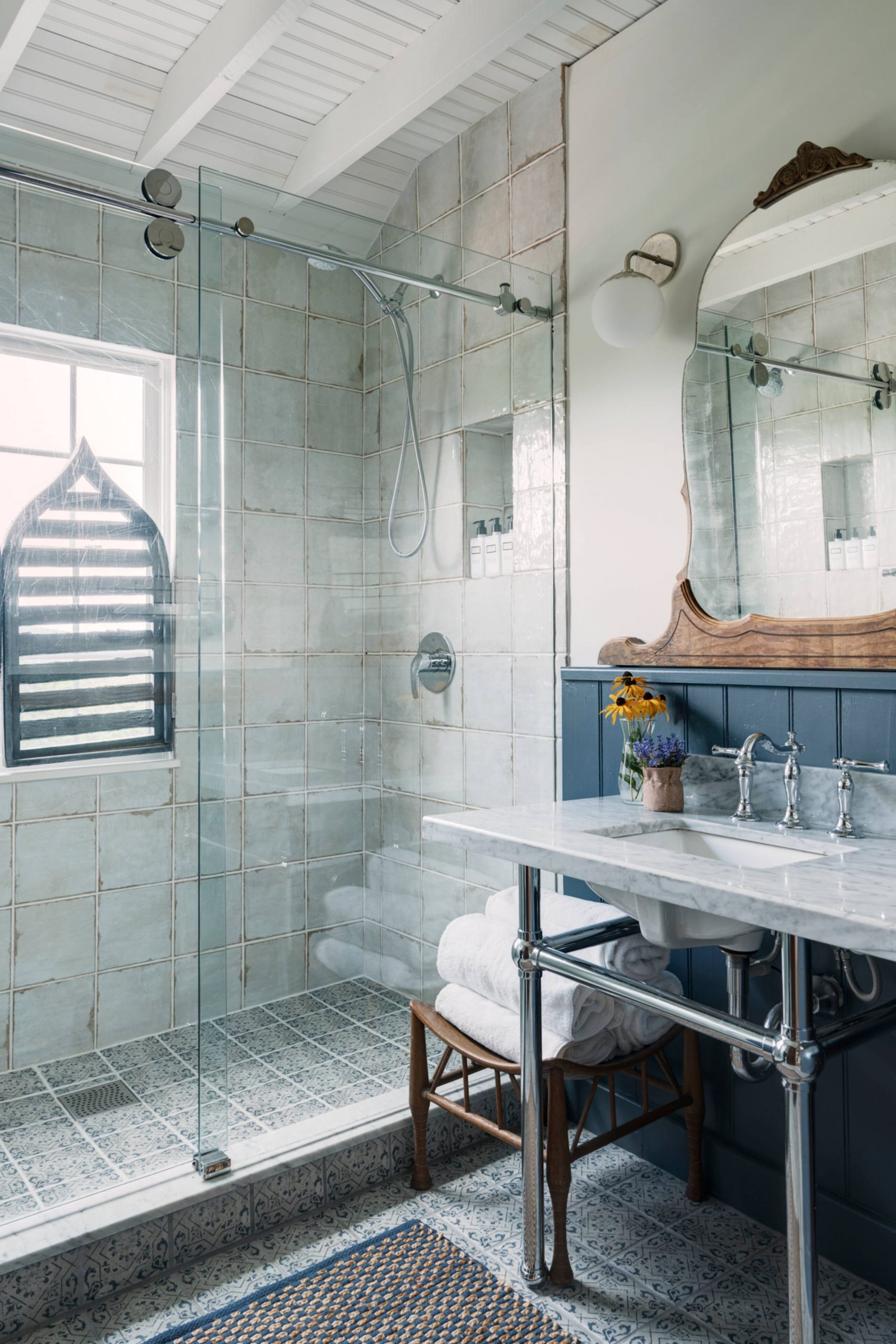 salle de bain vintage bleue