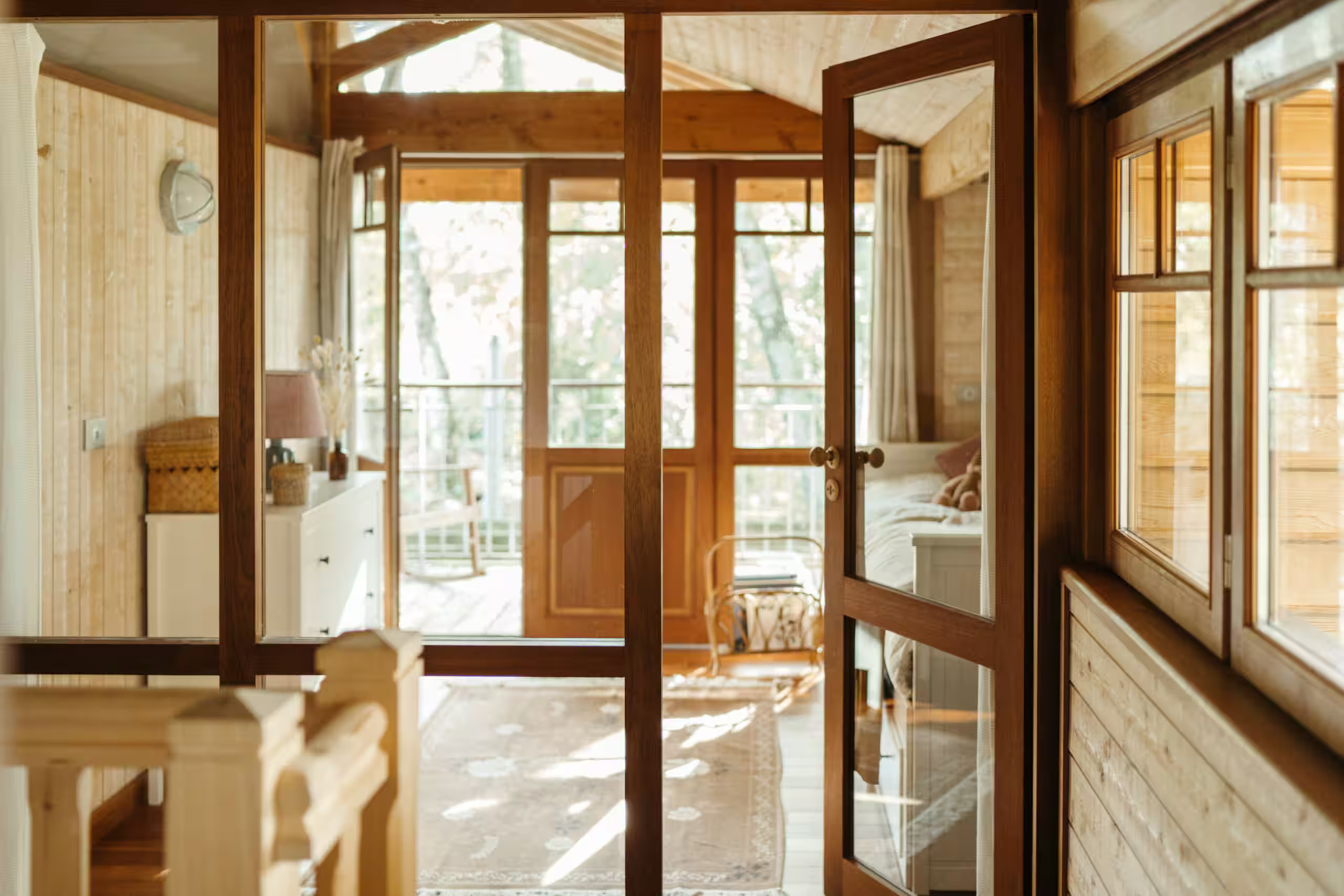 stairs and bedroom wooden glazed partition