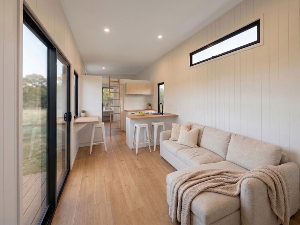 salon et cuisine tiny house sans mezzanine 30m2 Coolum par Aussie Tiny Houses salon et cuisine tiny house sans mezzanine 30m2 Coolum par Aussie Tiny Houses