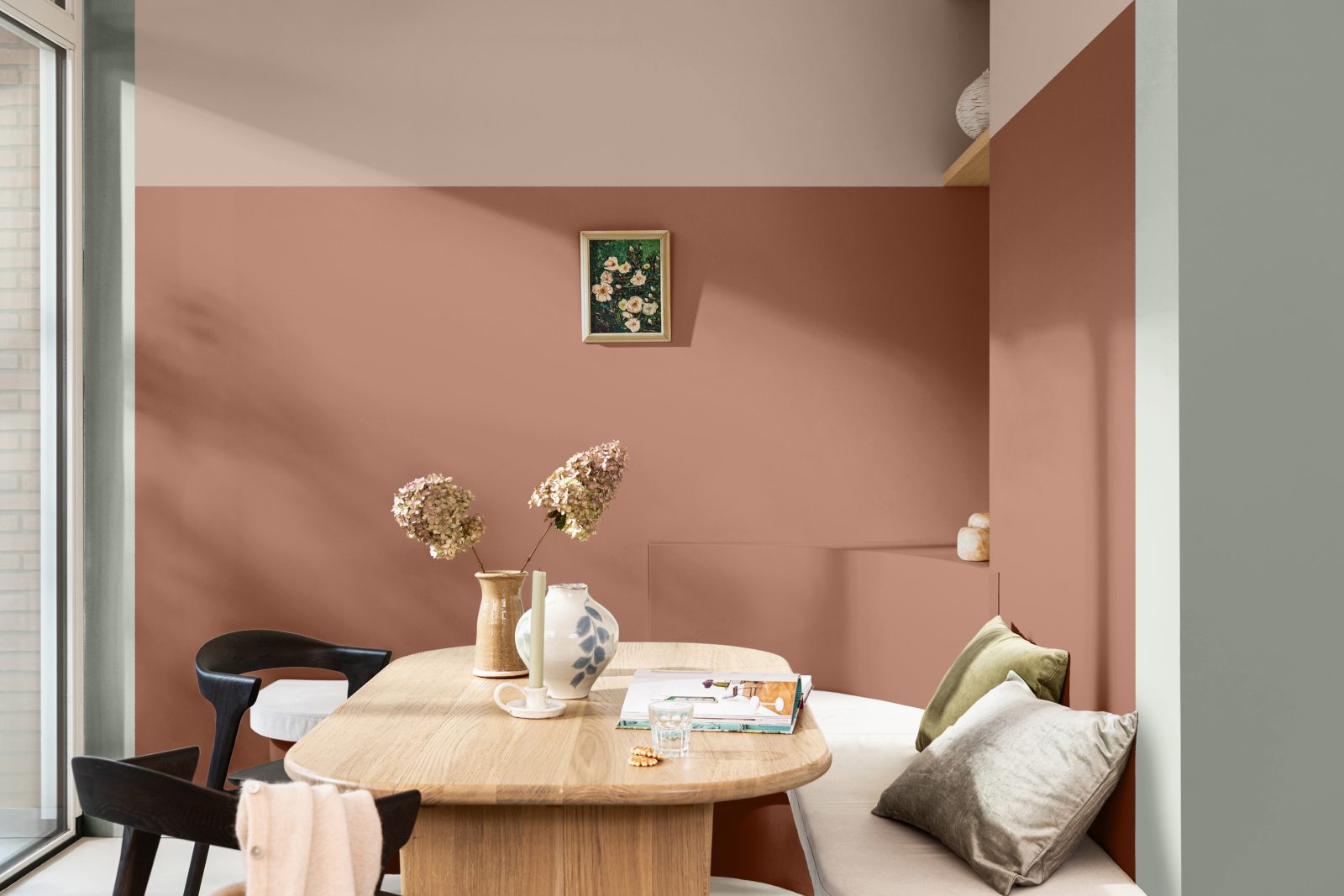 salle à manger rose et verte