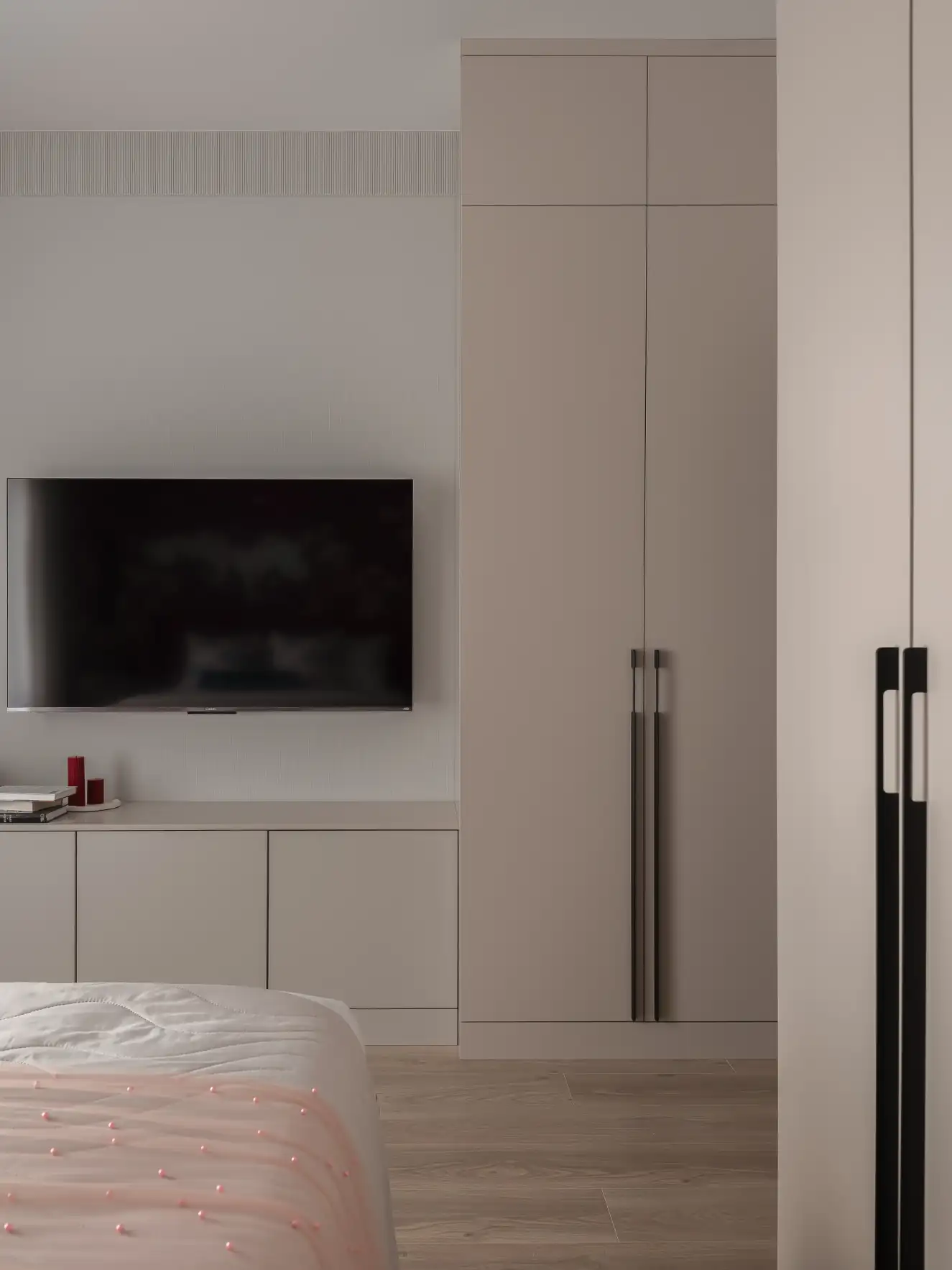 modern and classic bedroom with beige cupboards modern and classic bedroom with beige cupboards