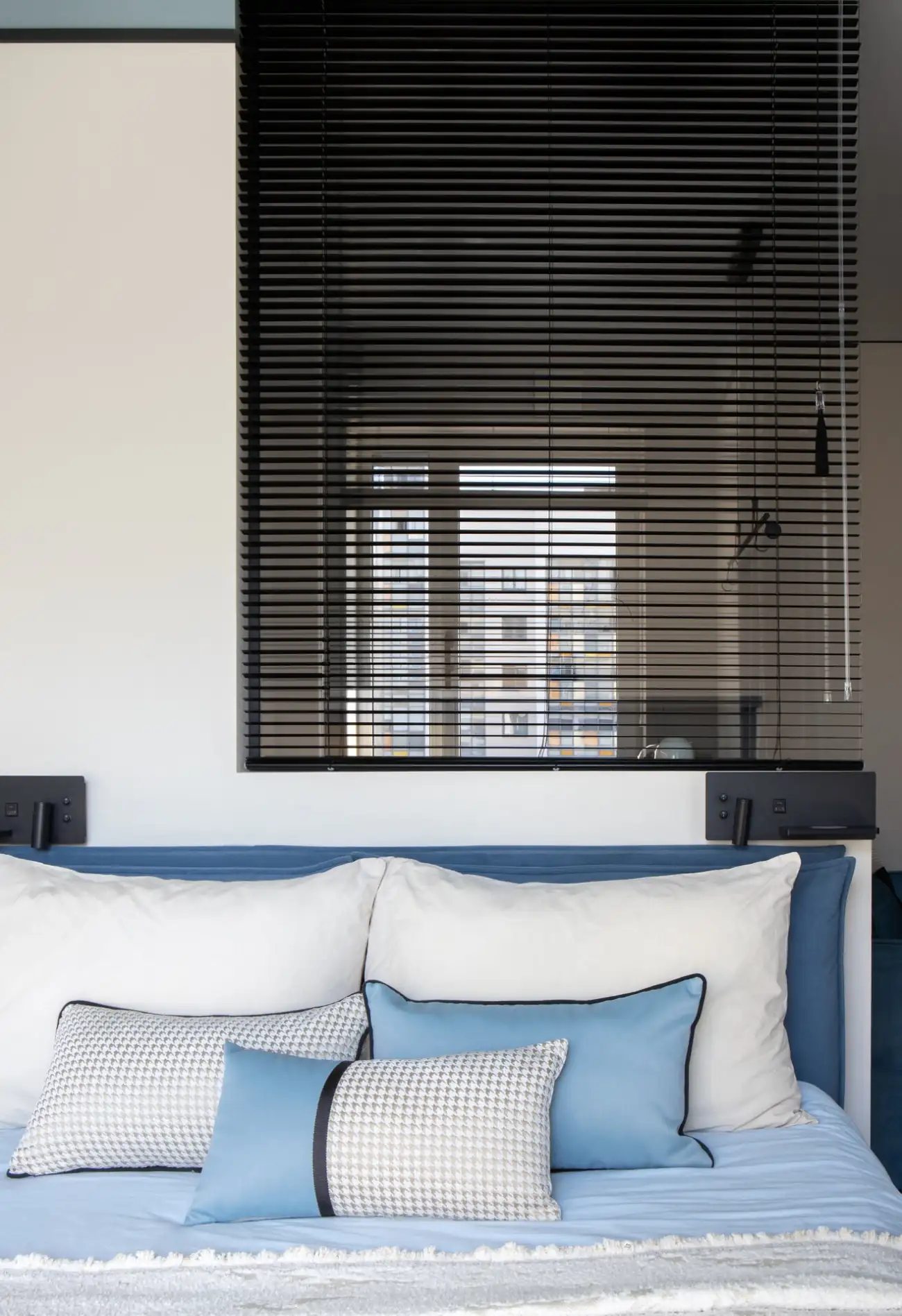 espace chambre décoration bleue studio 28m2