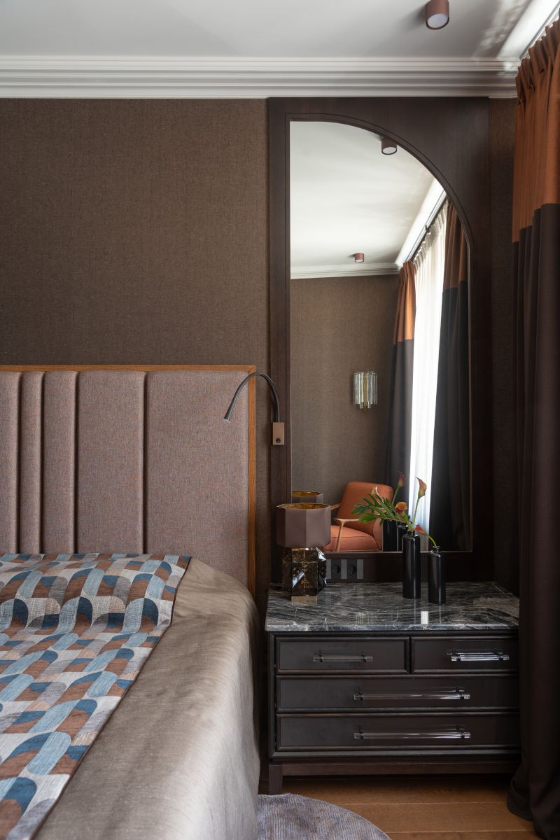 chambre murs marrons appartement de 120m2 décoration contemporaine