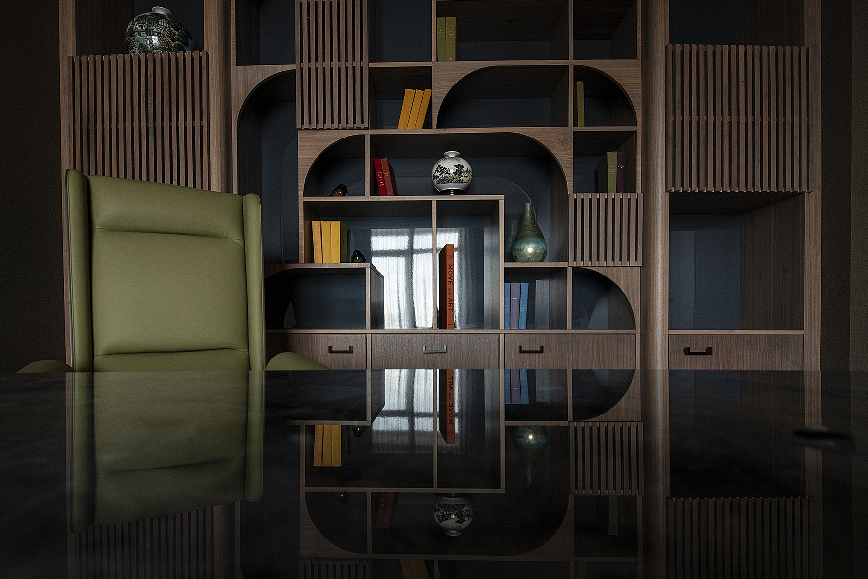bureau avec bibliothèque sur mesure