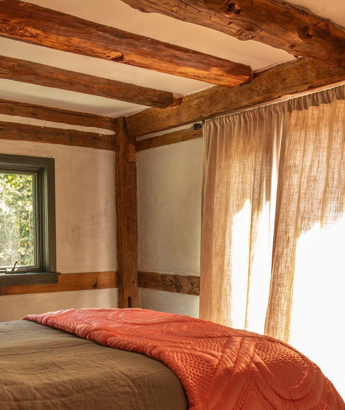 bedroom with beams