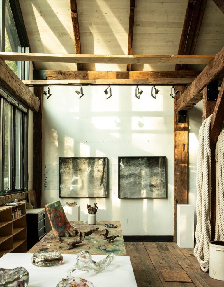 artist's studio rustic chic decor 18th-century house in the Catskills