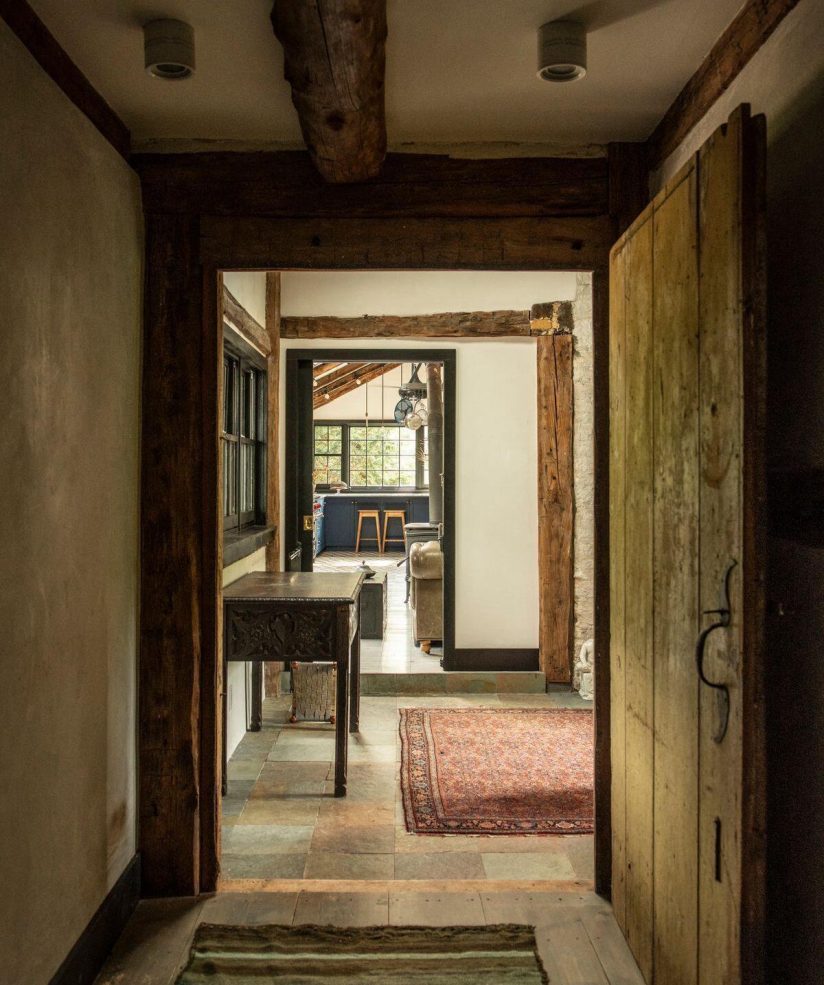 hallway with beams