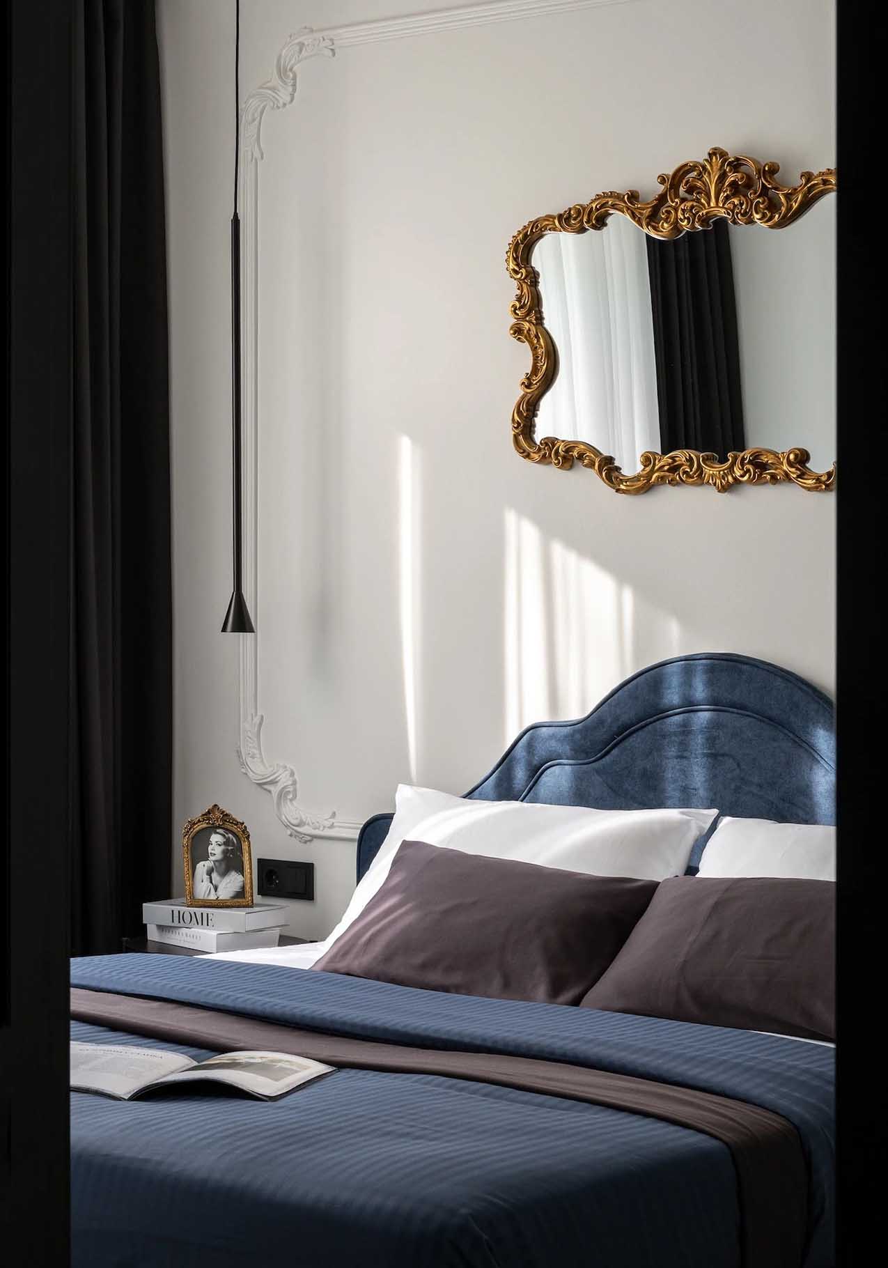 chambre décoration classique chic appartement 45m2 style Paris Haussmannien chambre décoration classique chic appartement 45m2 style Paris Haussmannien