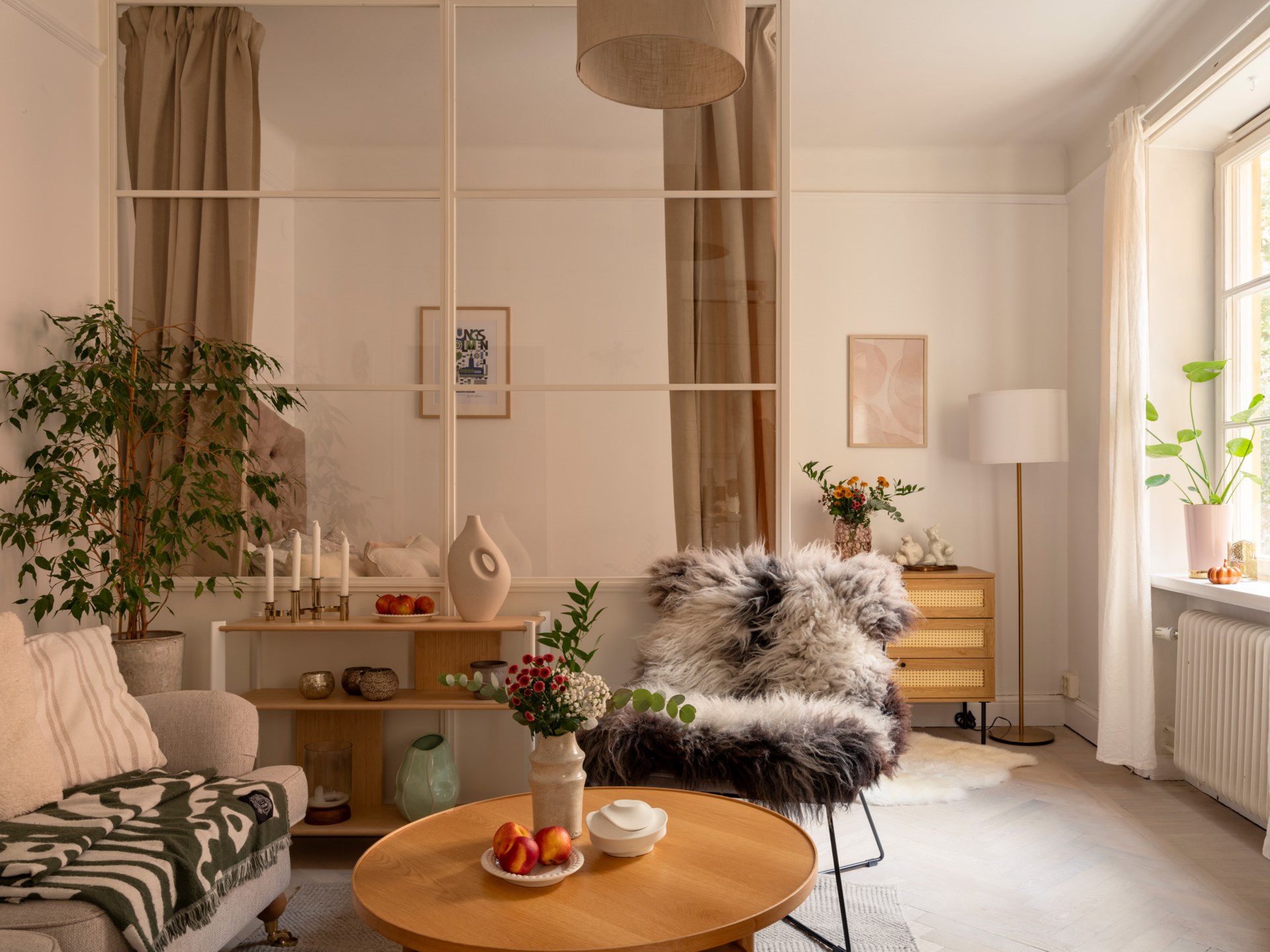 salon avec verrière blanche légère pour espace chambre décoration scandinave studio 37m2 salon avec verrière blanche légère pour espace chambre décoration scandinave studio 37m2