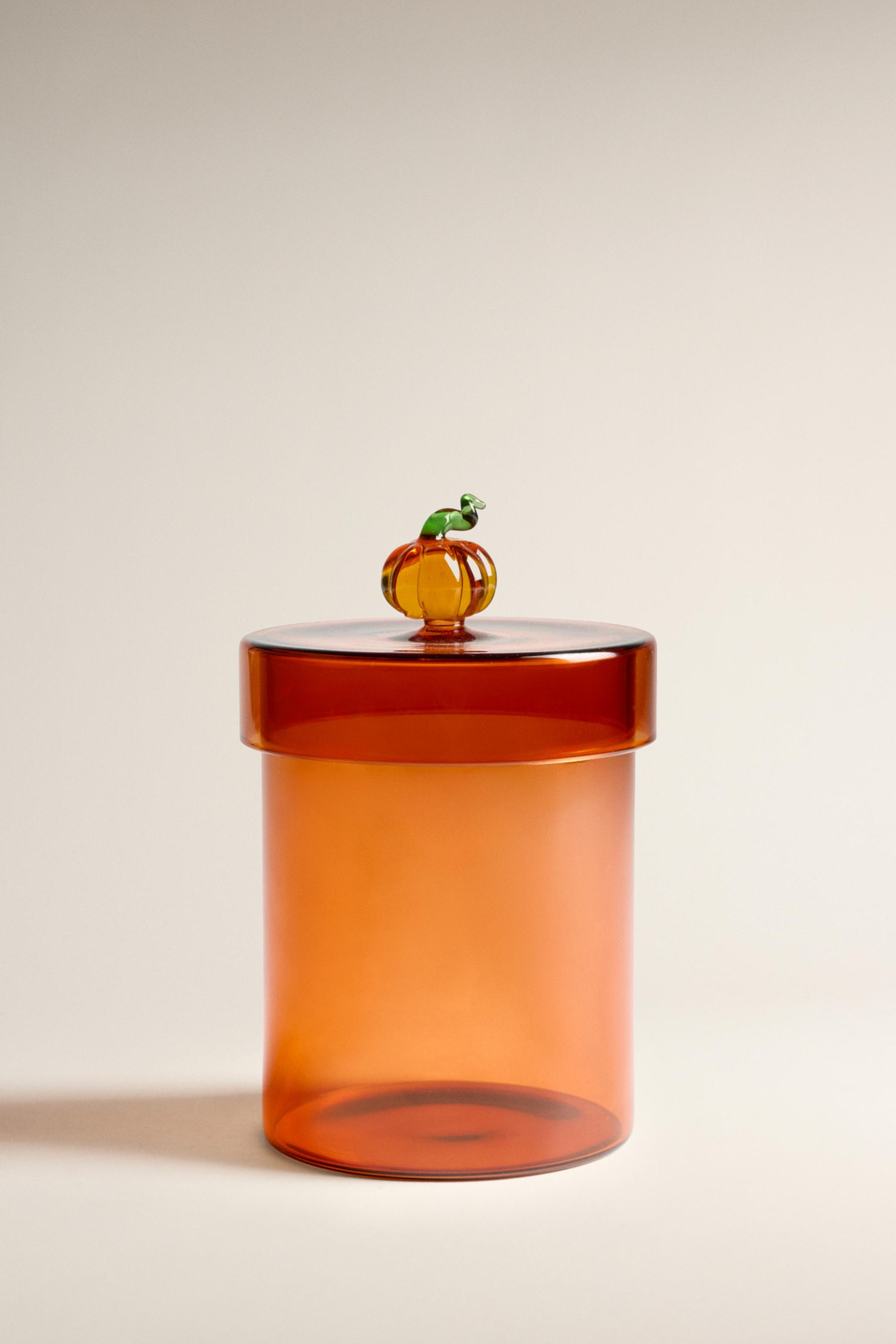 boite verre orange couvercle citrouille