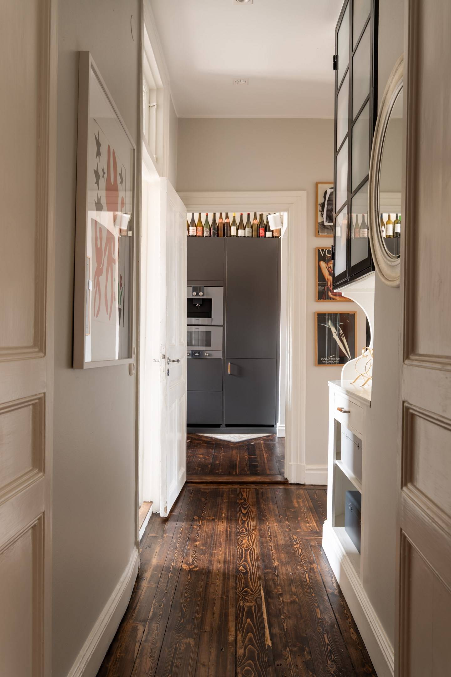 hallway with parquet flooring