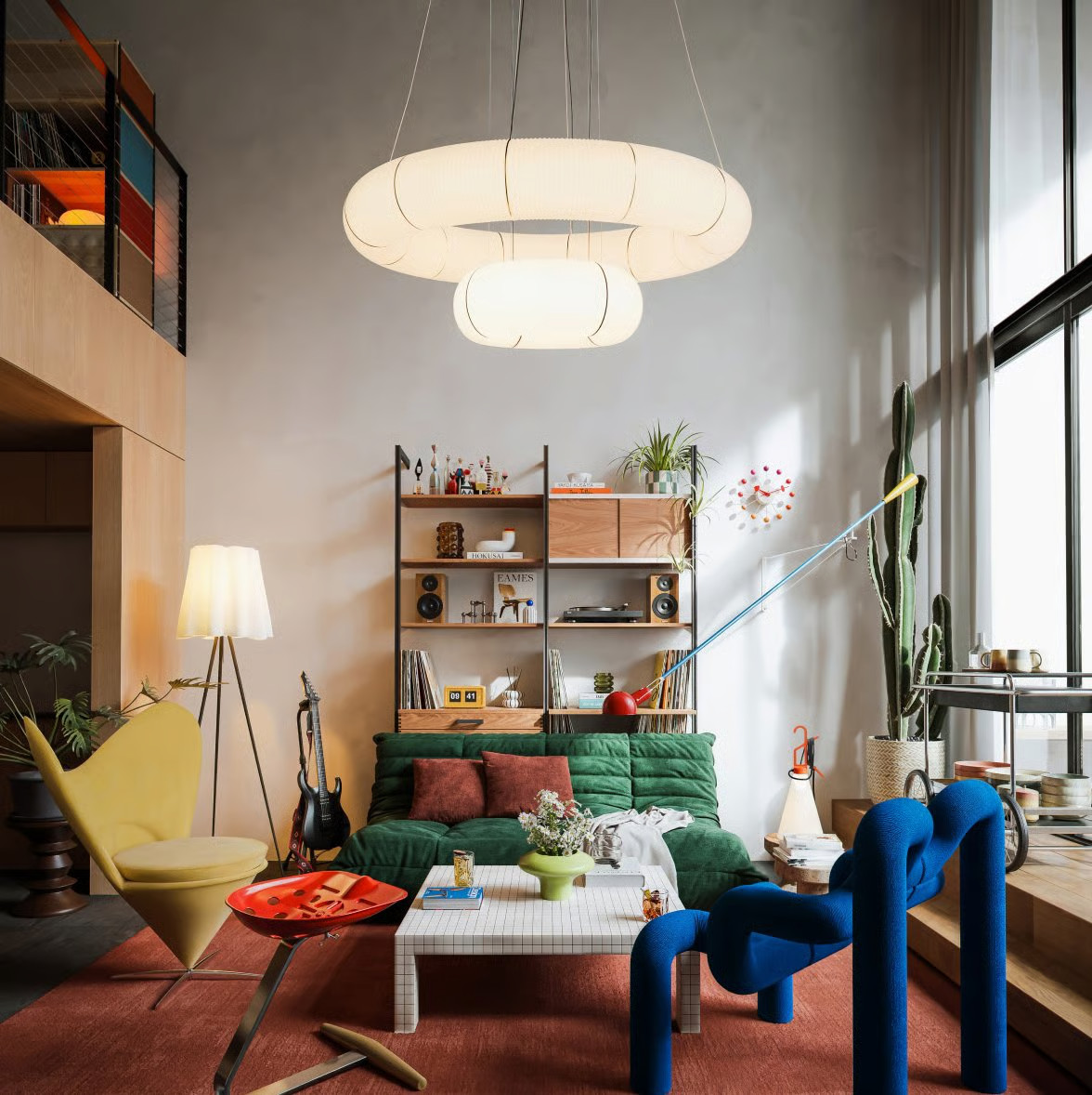 salon double hauteur avec pignon vitré décoration contemporaine maison préfabriquée POD par NOT A HOUSE salon double hauteur avec pignon vitré décoration contemporaine maison préfabriquée POD par NOT A HOUSE