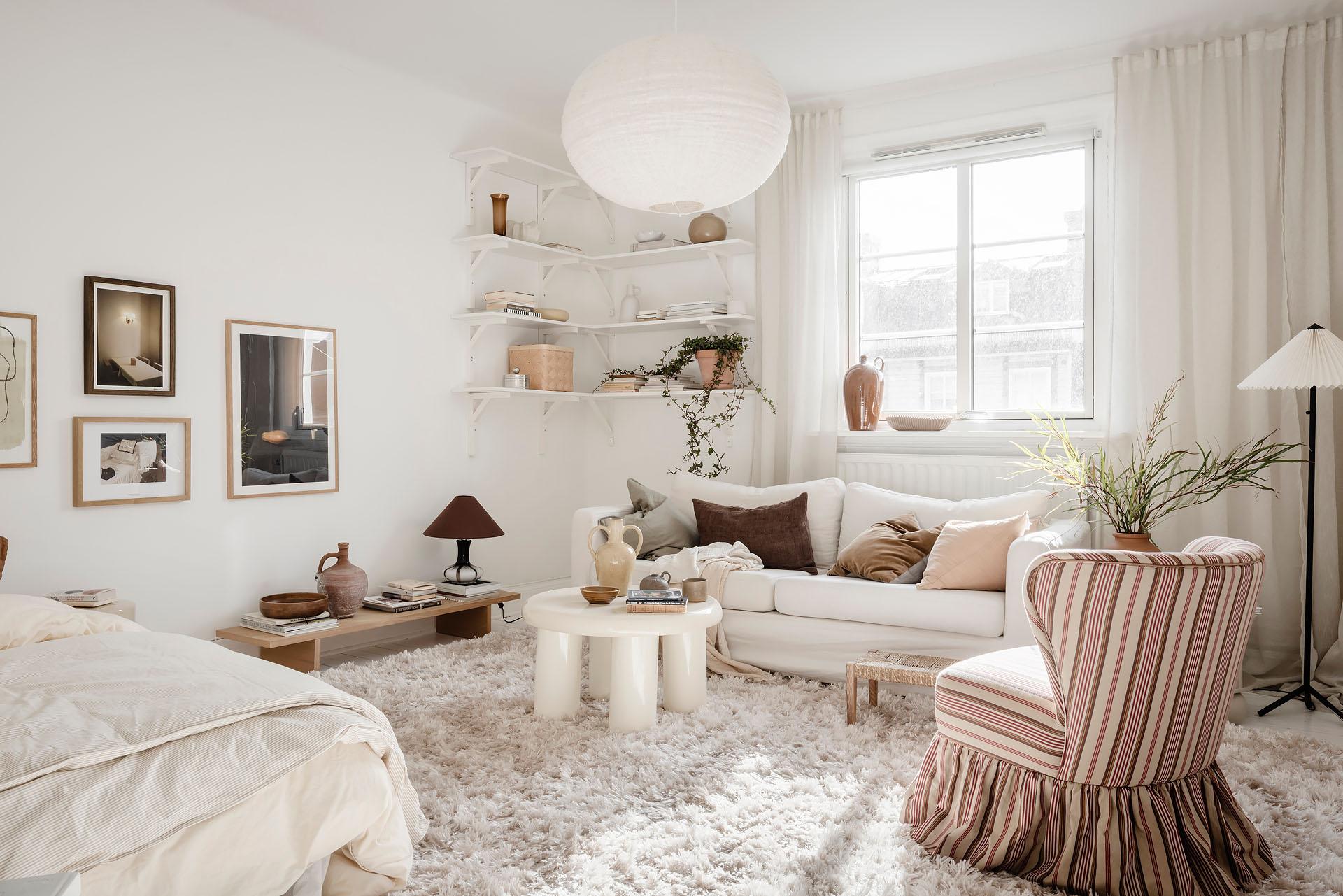 salon et coin chambre décoration scandinave blanche studio 27m2 salon et coin chambre décoration scandinave blanche studio 27m2